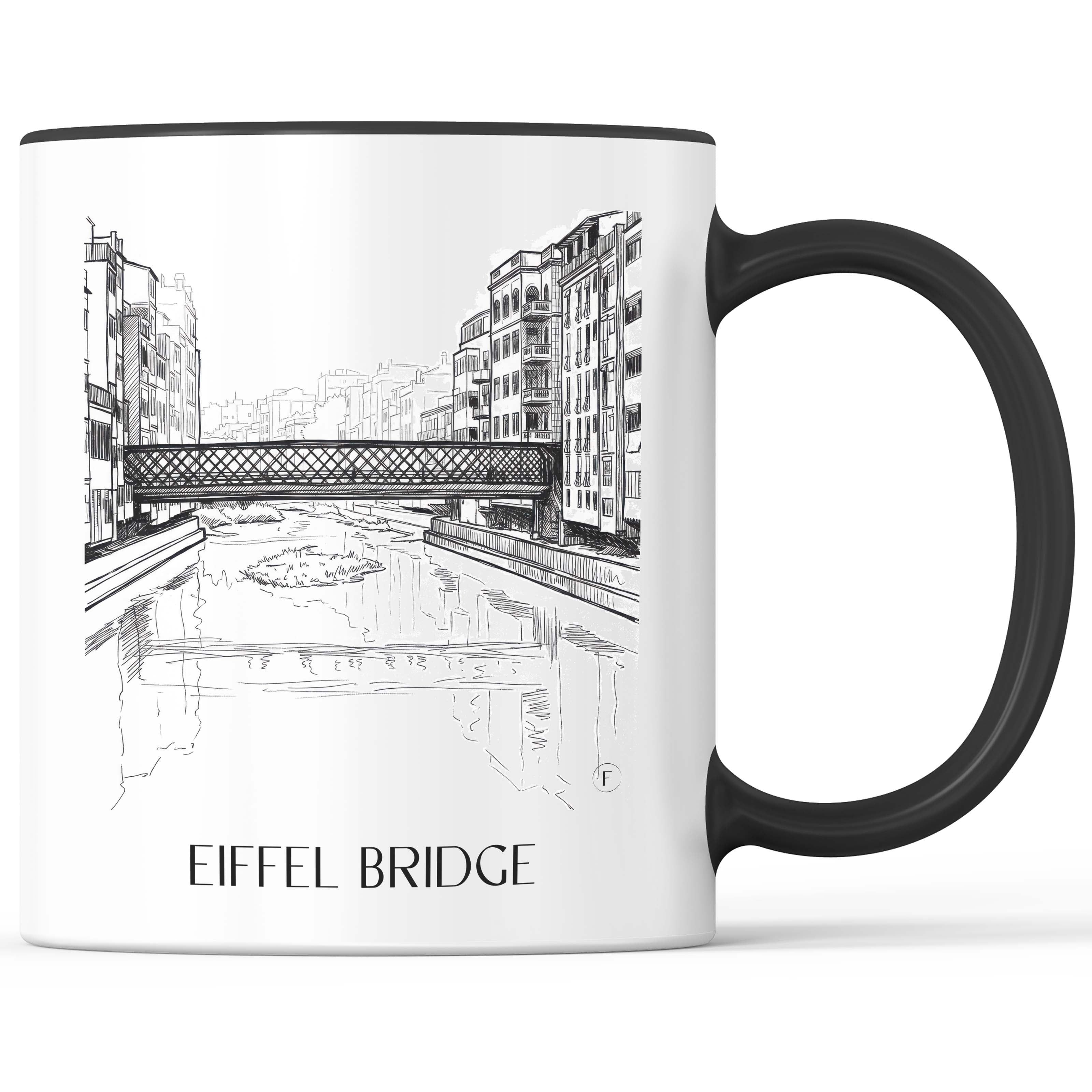 Pont de les Peixateries Velles Kaffeebecher - Girona - Spanien Becher - Kaffeetasse im Skizze Stil - favplace