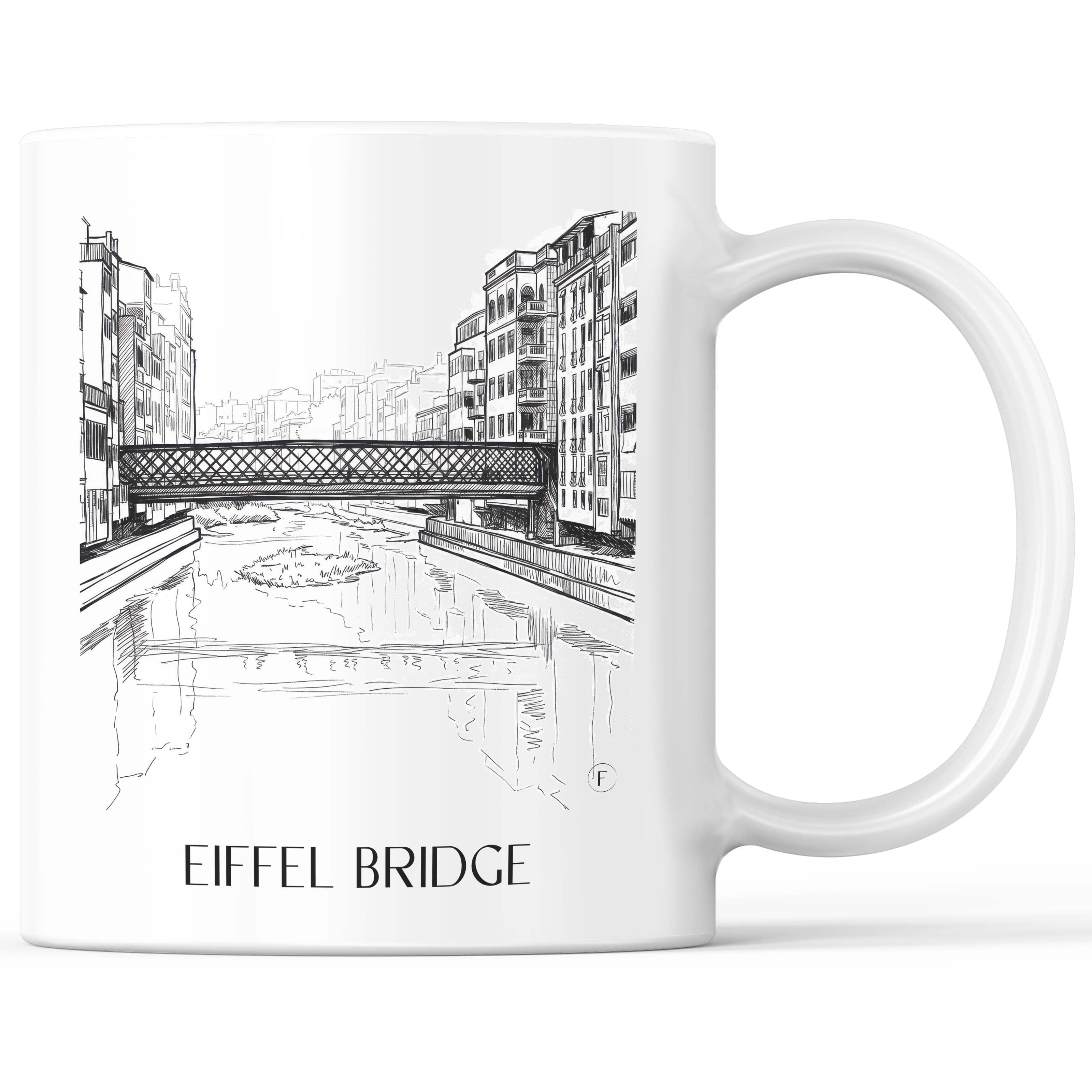 Pont de les Peixateries Velles Kaffeebecher - Girona - Spanien Becher - Kaffeetasse im Skizze Stil - favplace