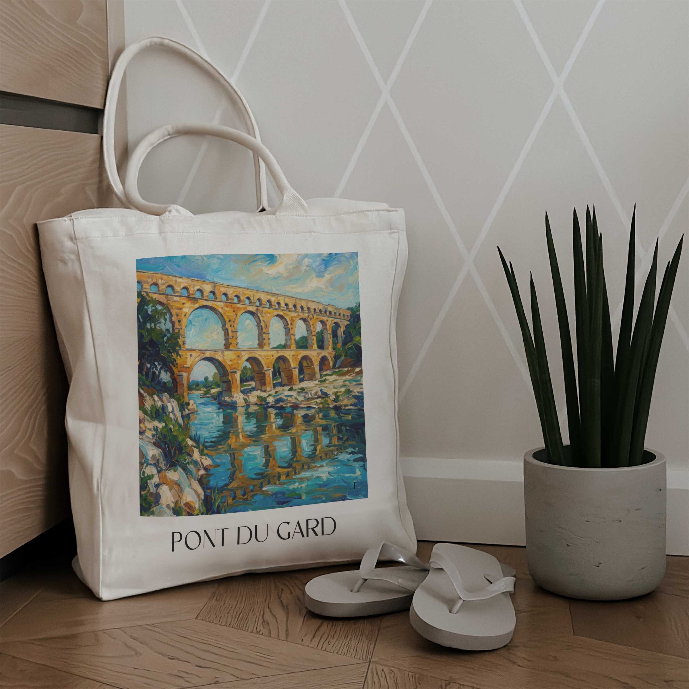 pont-du-gard-nîmes-frankreich-einkaufstasche-oil-painting-oelgemaelde