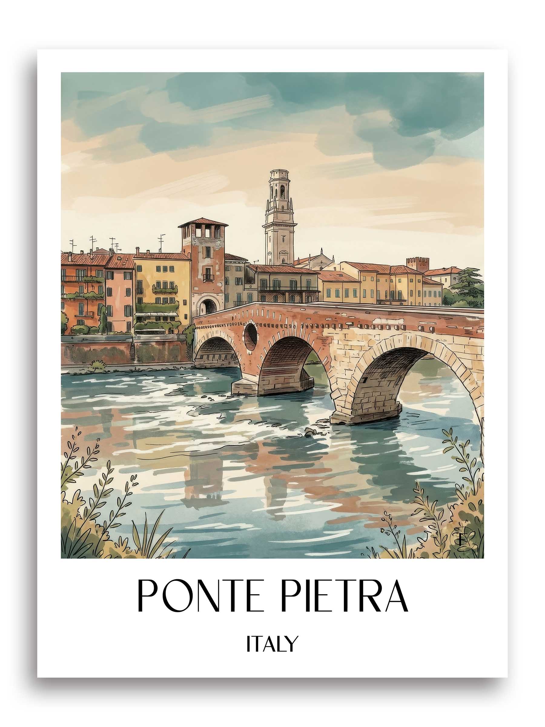 Ponte Pietra Poster - Verona - Italien Kunstdruck - Aquarell von A4 bis A1 - favplace