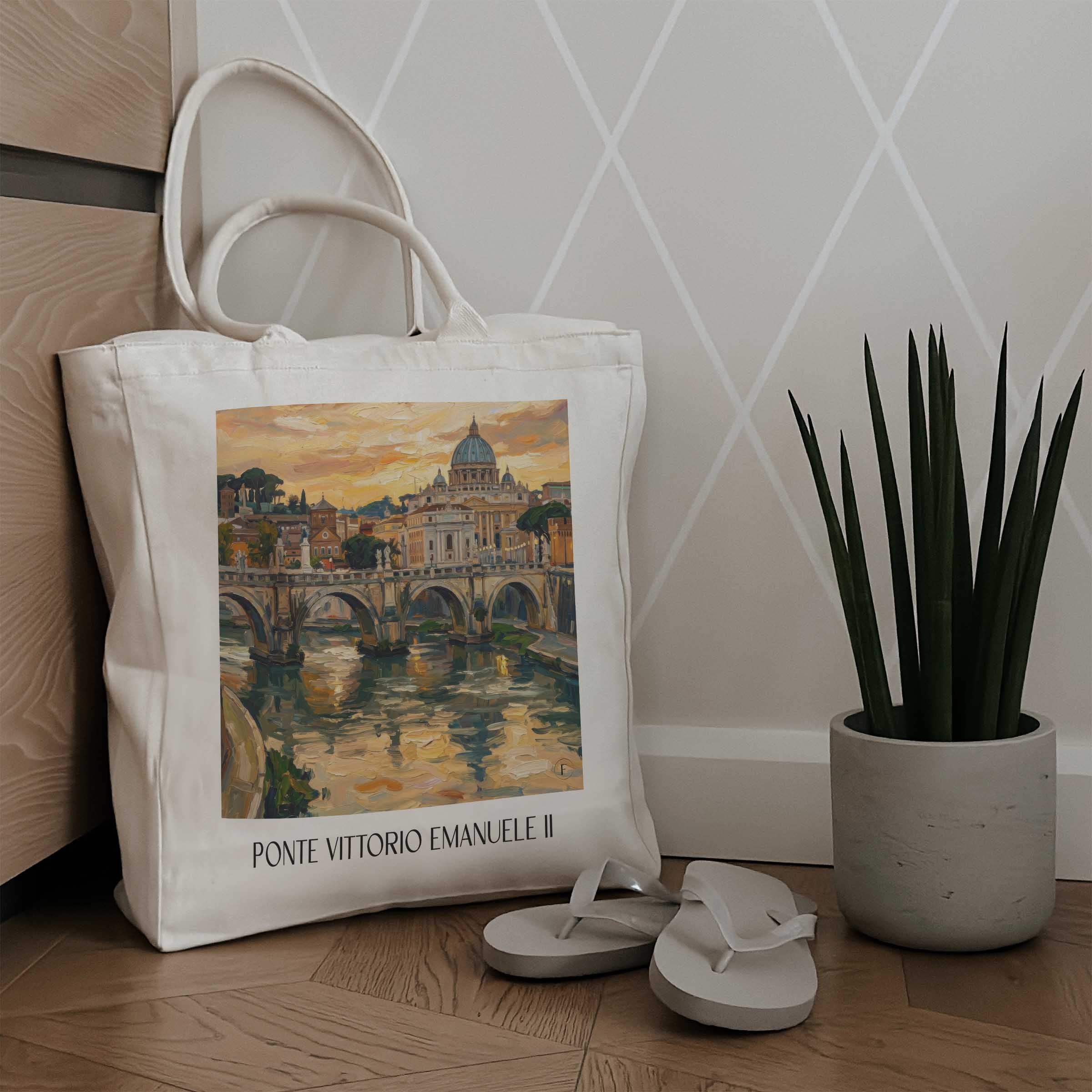 ponte-vittorio-emanuele-ii-rom-italien-einkaufstasche-oil-painting-oelgemaelde