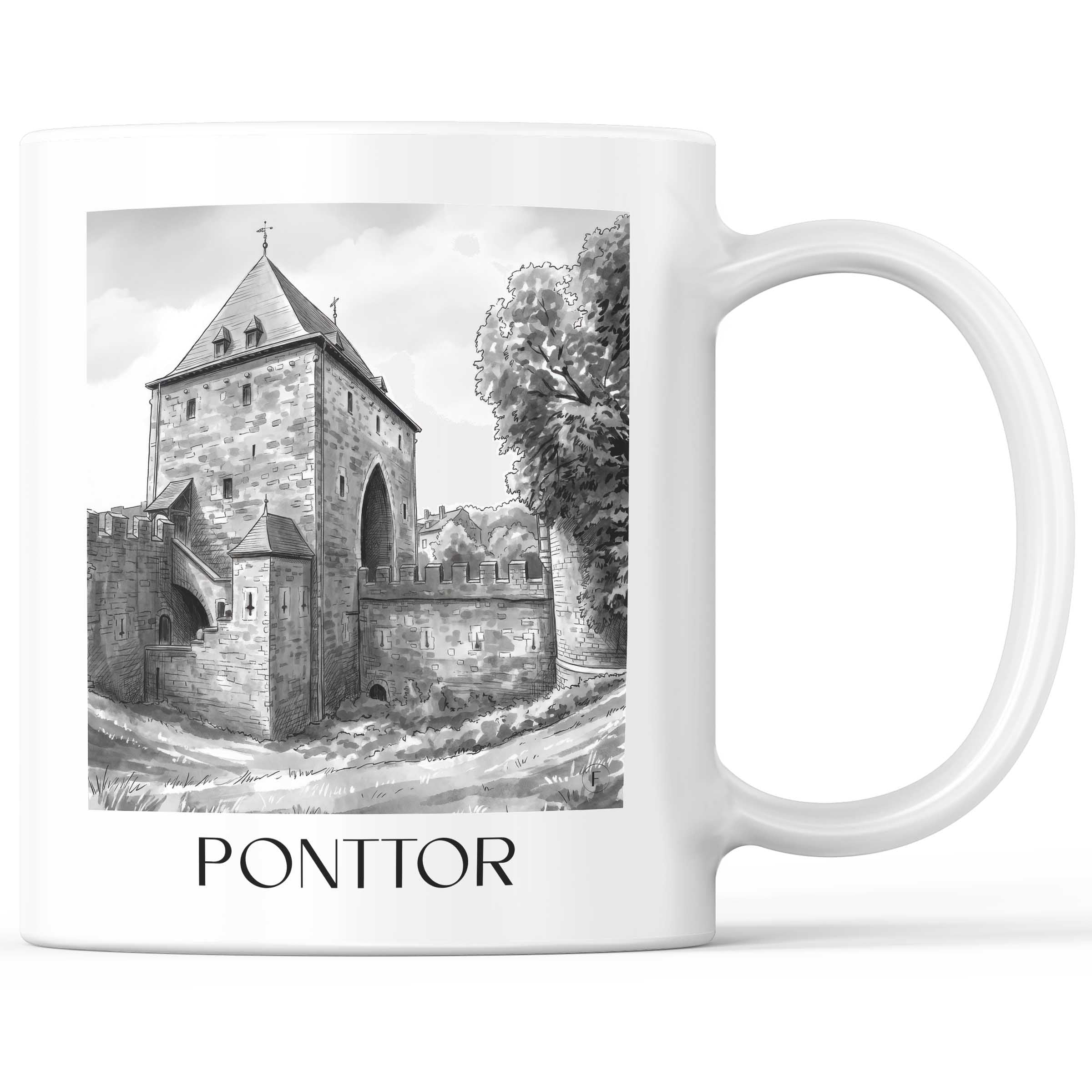 Ponttor Kaffeebecher - Aachen - Deutschland Becher - Kaffeetasse im Aquarell Schwarz-Weiß Stil - favplace