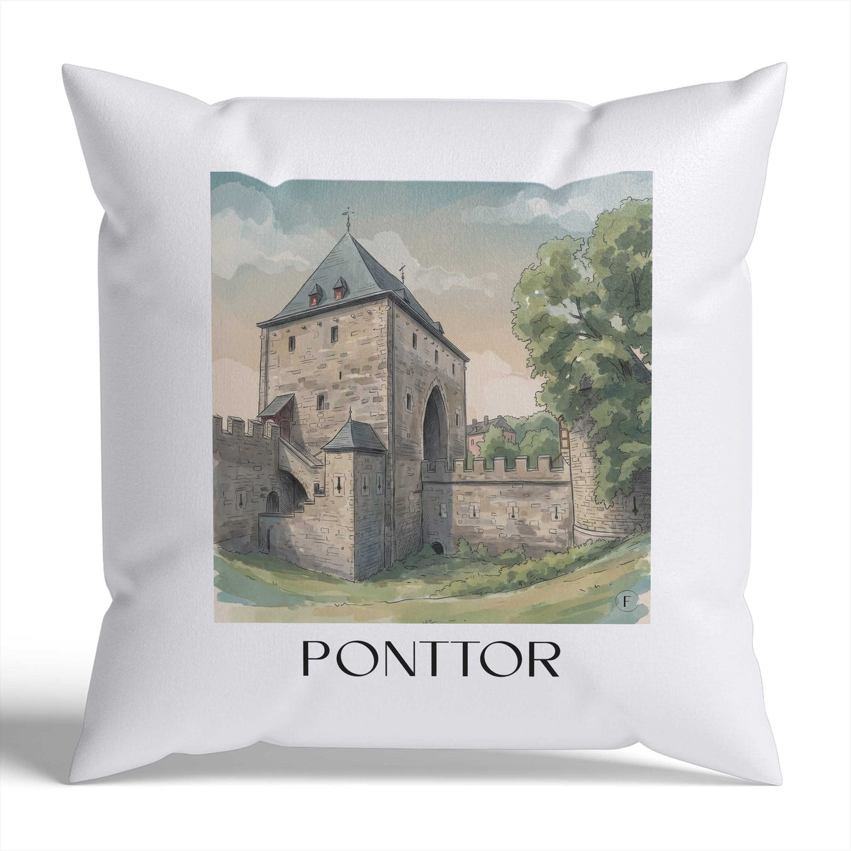 ponttor-aachen-deutschland-kissenbezug-aquarell
