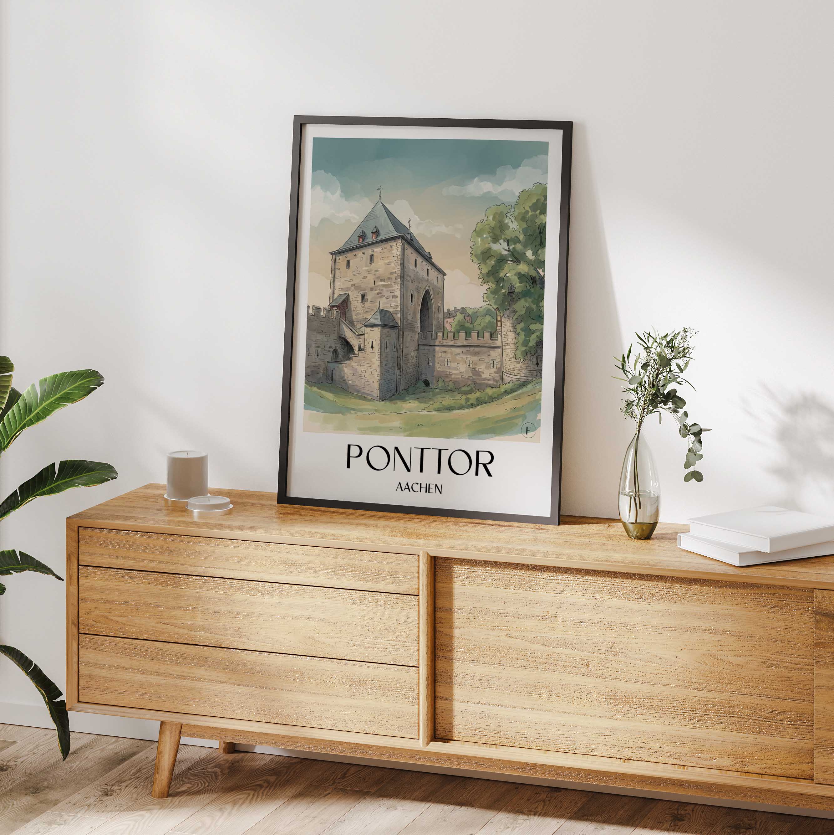 ponttor-aachen-deutschland-poster-aquarell