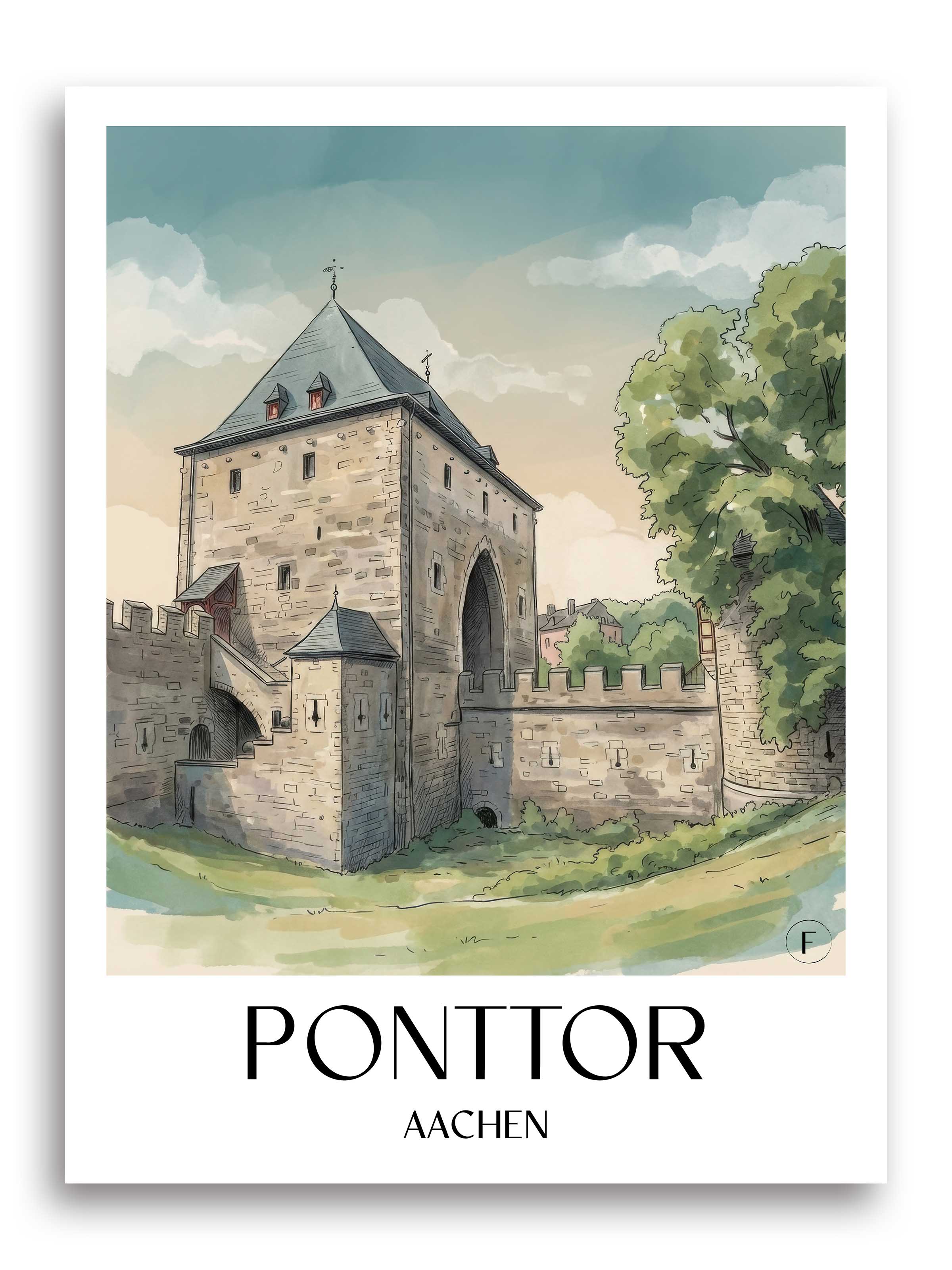 Ponttor Poster - Aachen - Deutschland Kunstdruck - Aquarell von A4 bis A1 - favplace