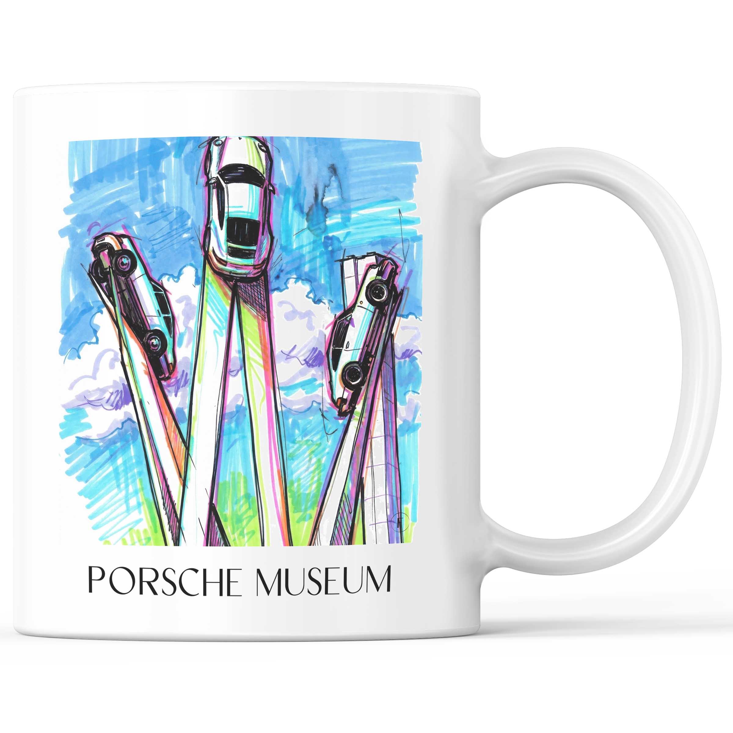 Porsche Museum Kaffeebecher - Stuttgart - Deutschland Becher - Kaffeetasse im Tag Graffiti Stil