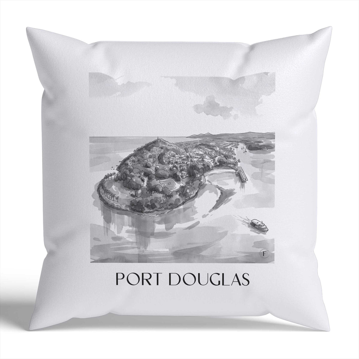 Port Douglas Kissenhülle - Zierkissen Bezug - Australien - Australien Kissen bzw. Kissenbezug im Aquarell Schwarz-Weiß Stil - favplace