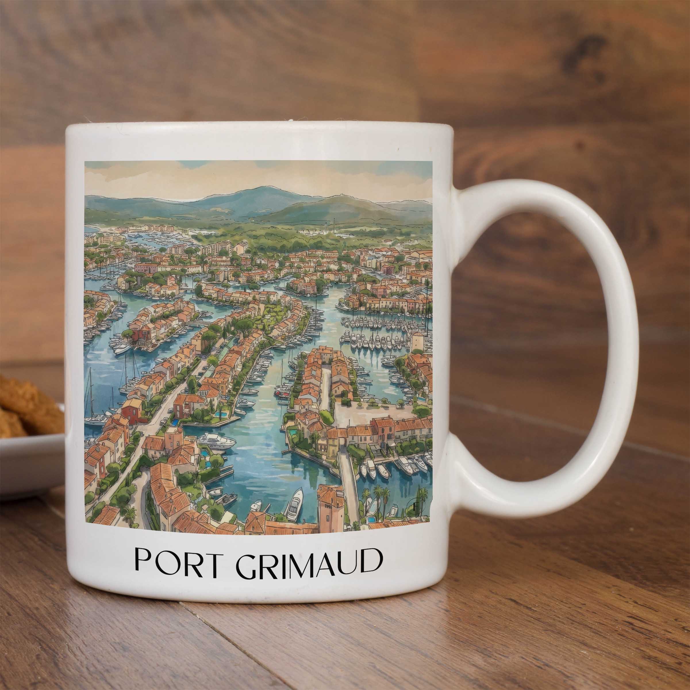 port-grimaud-côte-d´azur-frankreich-kaffeebecher-aquarell