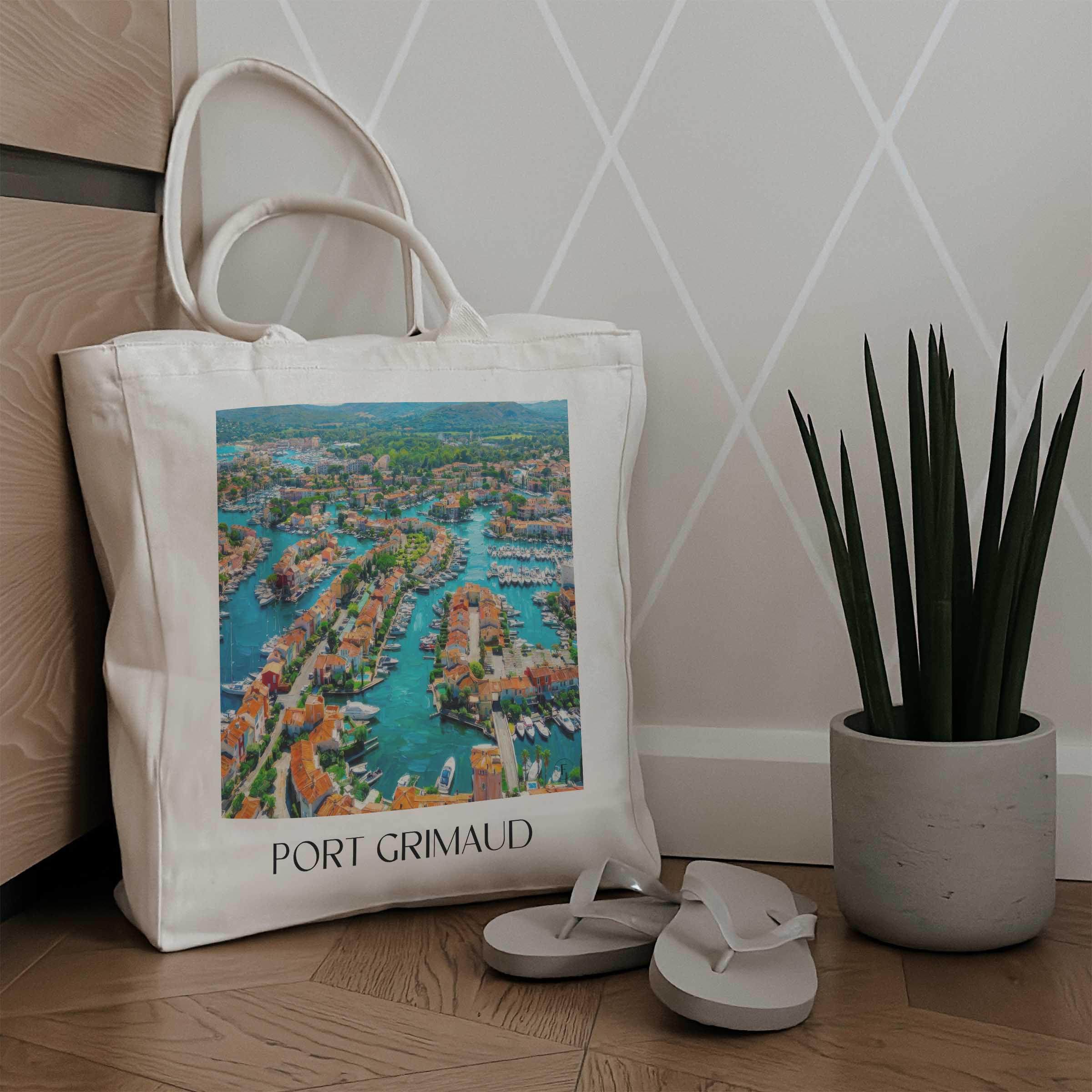 port-grimaud-côte-d´azur-frankreich-einkaufstasche-oil-painting-oelgemaelde
