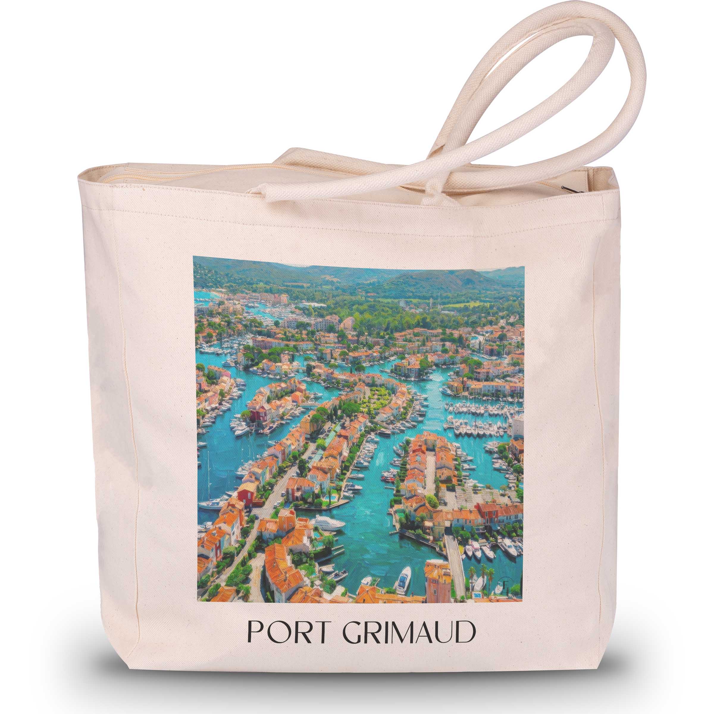 Port Grimaud Shopping Bag - Côte d'Azur - France Tote Bag - Shopping Bag in Oil Painting Style