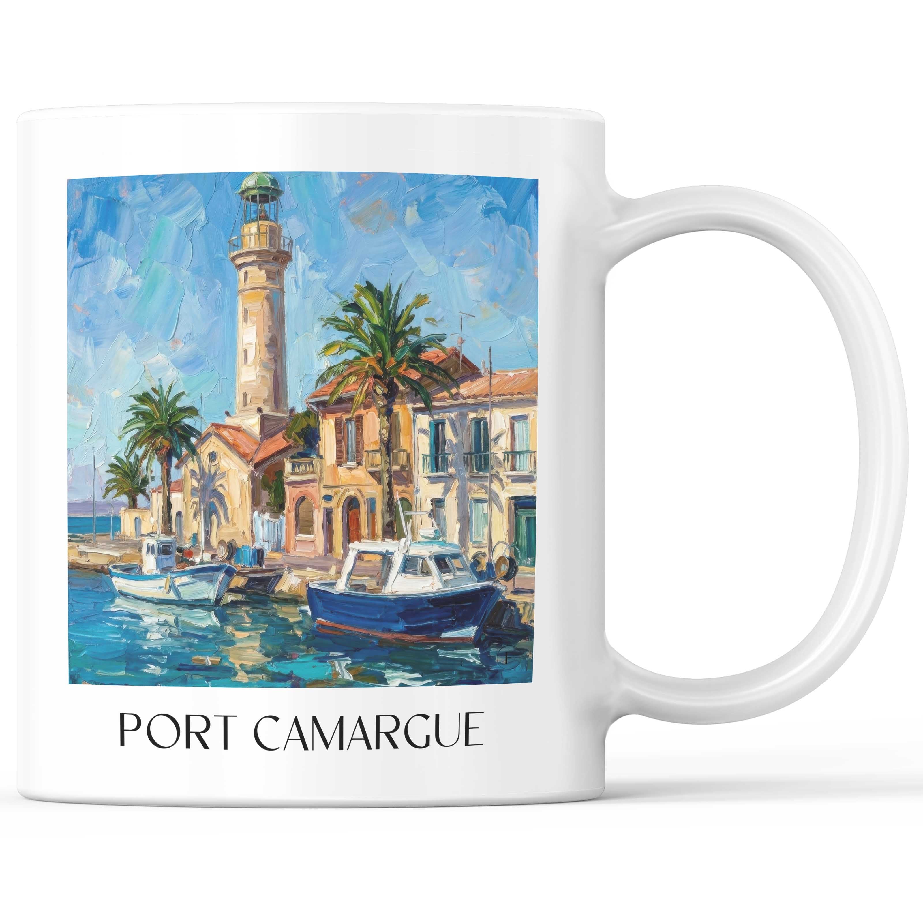 Port camargue Kaffeebecher - Le Grau-du-Roi - Frankreich Becher - Kaffeetasse im Ölgemälde Stil - favplace