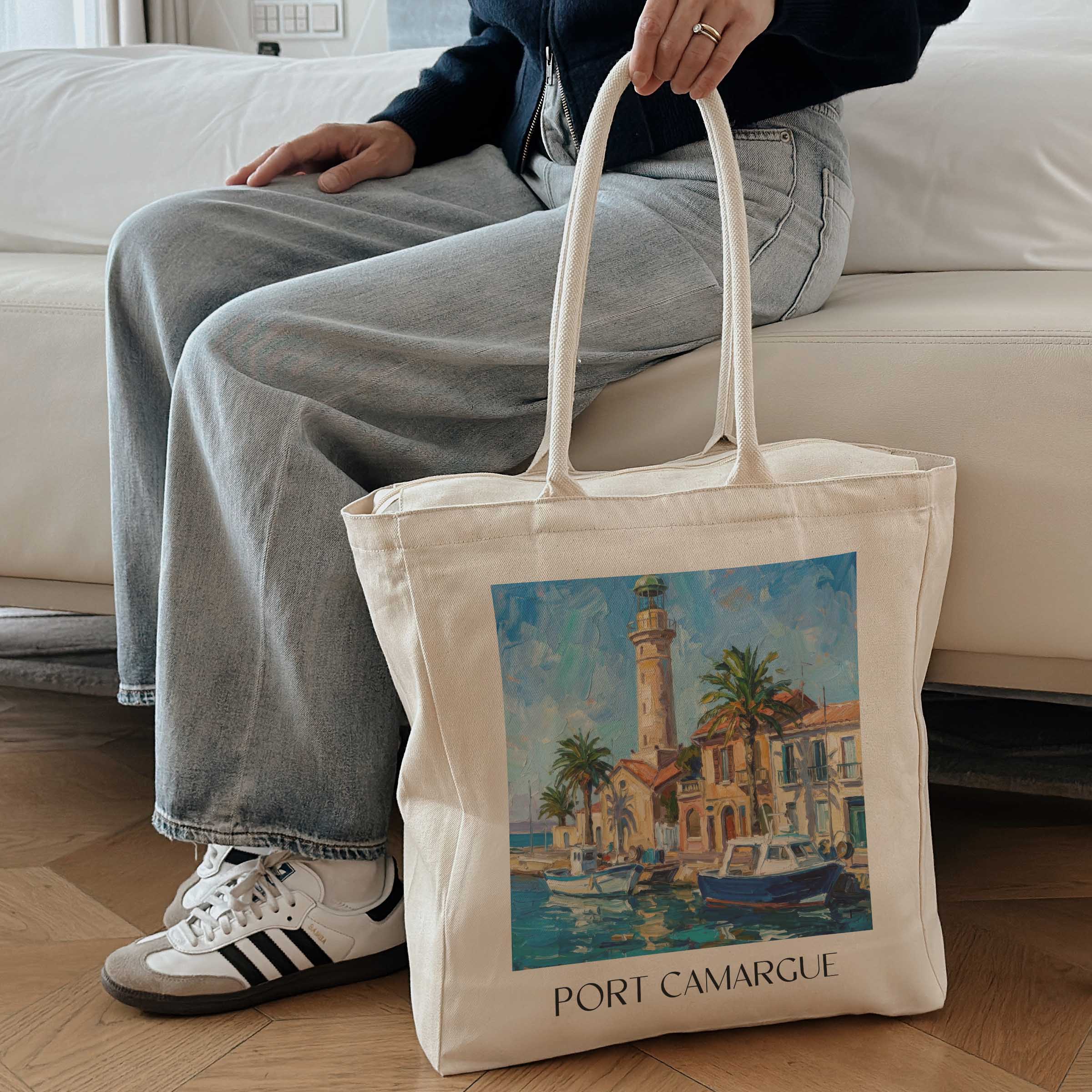 port-camargue-le-grau-du-roi-frankreich-einkaufstasche-oil-painting-oelgemaelde