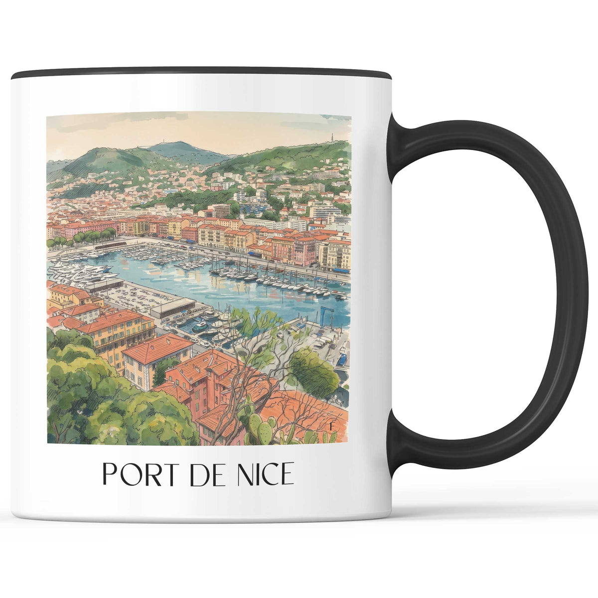 port-de-nice-côte-d´azur-frankreich-kaffeebecher-aquarell