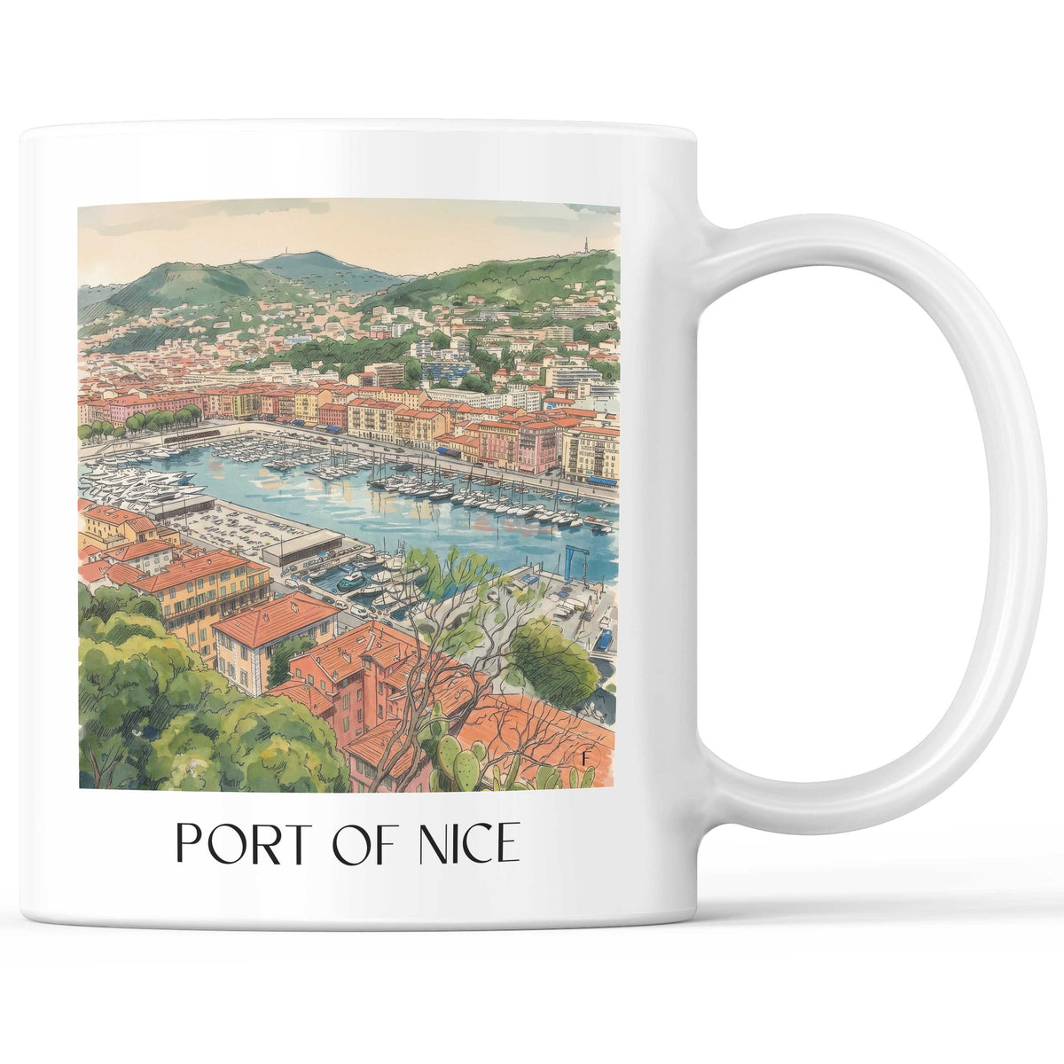 Port de Nice Kaffeebecher - Côte d´Azur - Frankreich Becher - Kaffeetasse im Aquarell Stil - favplace
