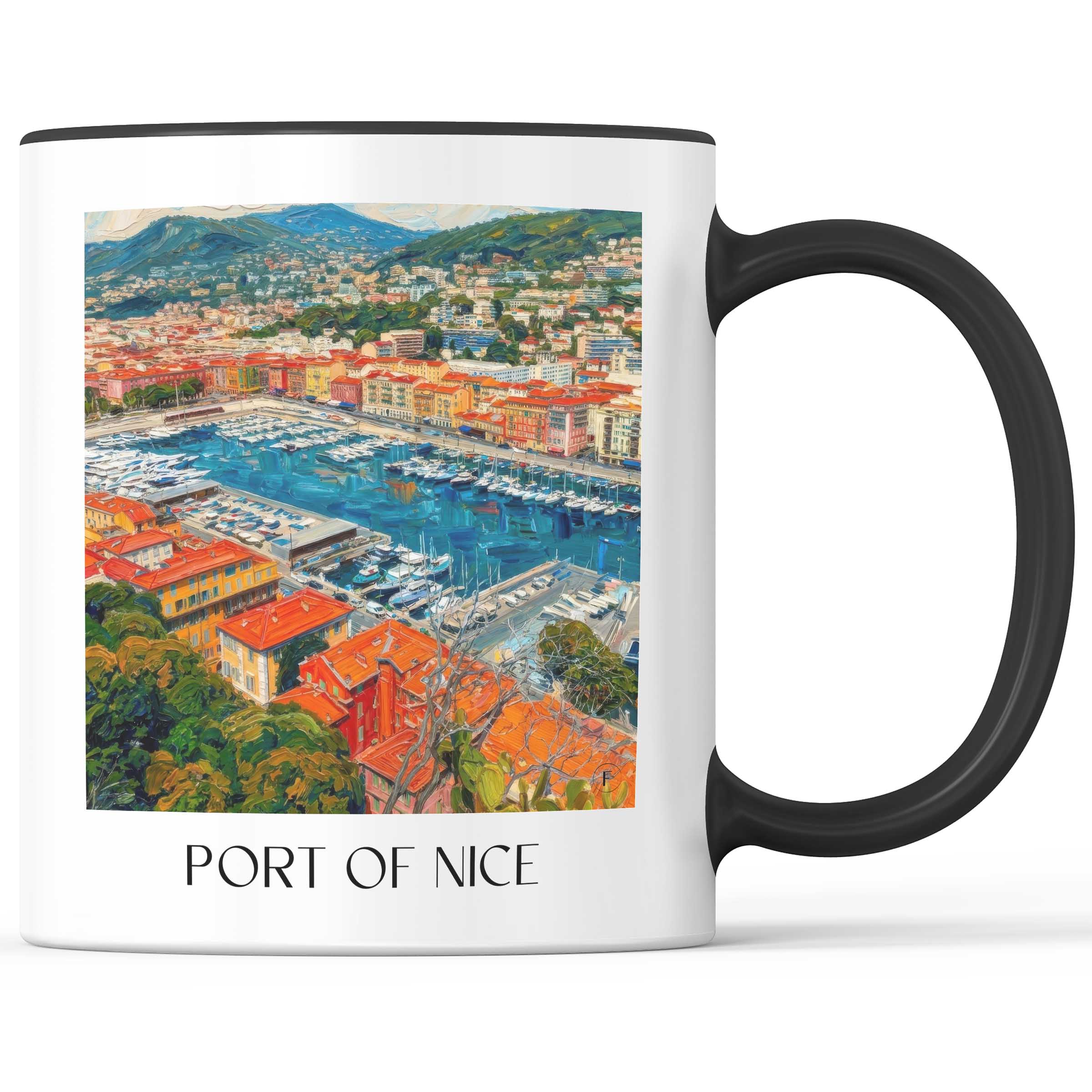 Port de Nice Kaffeebecher - Côte d´Azur - Frankreich Becher - Kaffeetasse im Ölgemälde Stil - favplace