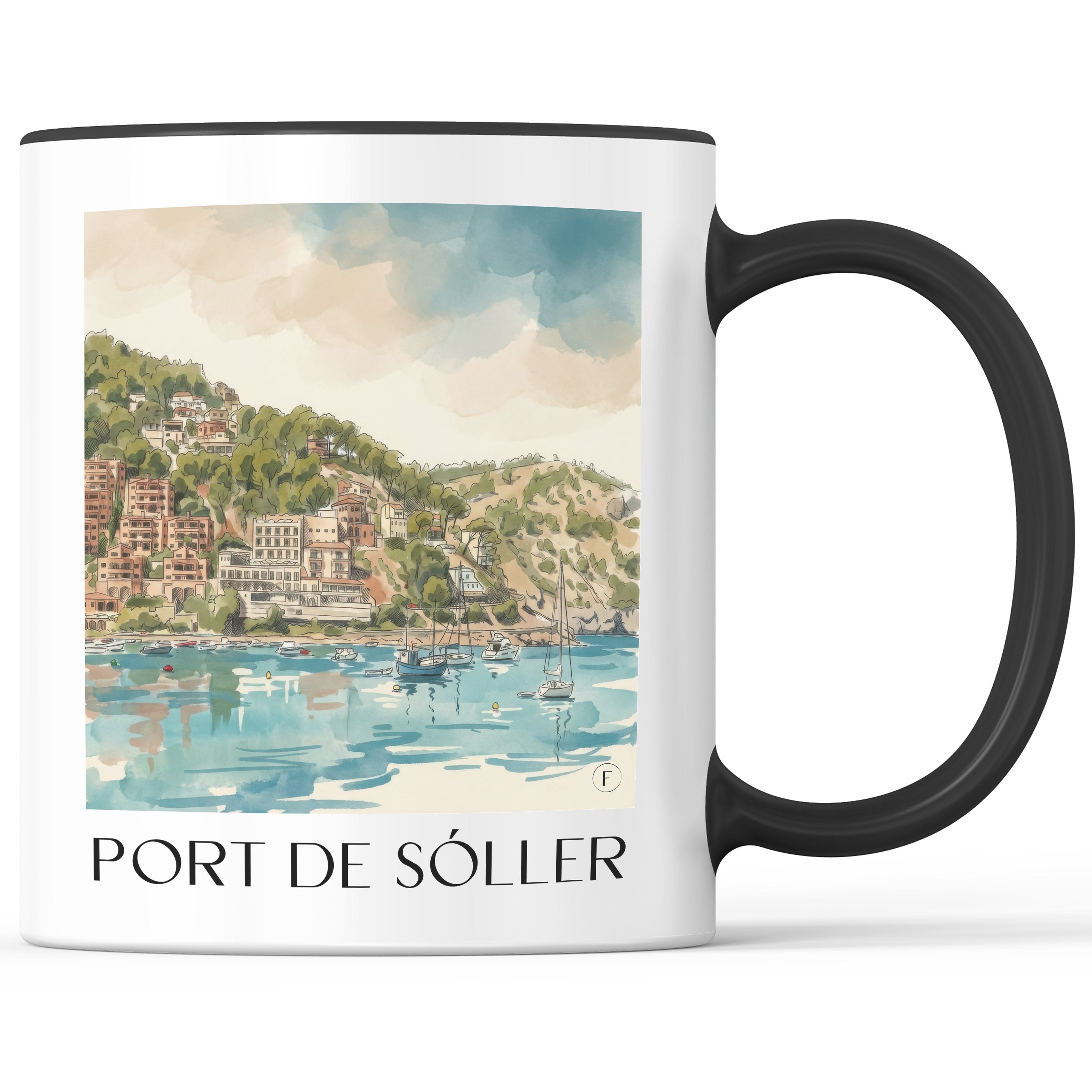 Port de Sóller Kaffeebecher - Mallorca - Spanien Becher - Kaffeetasse im Aquarell Stil - favplace