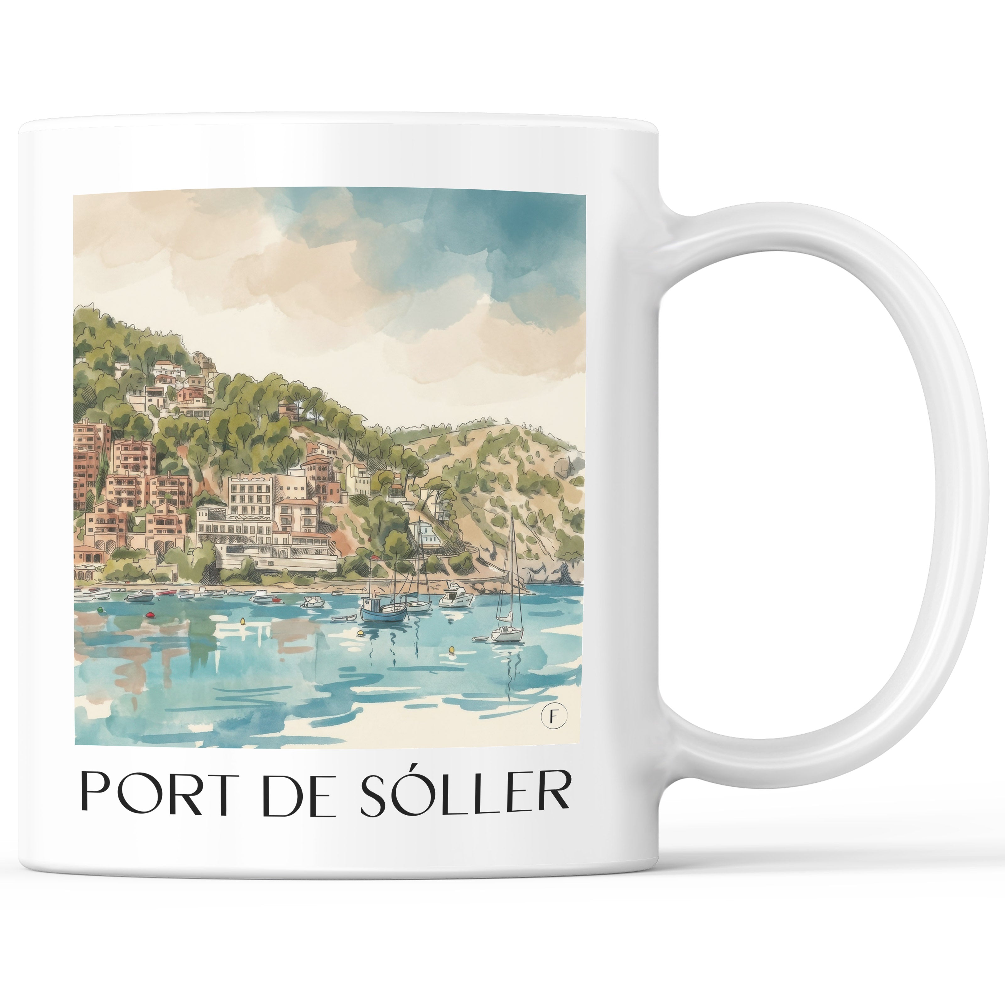 Port de Sóller Kaffeebecher - Mallorca - Spanien Becher - Kaffeetasse im Aquarell Stil - favplace