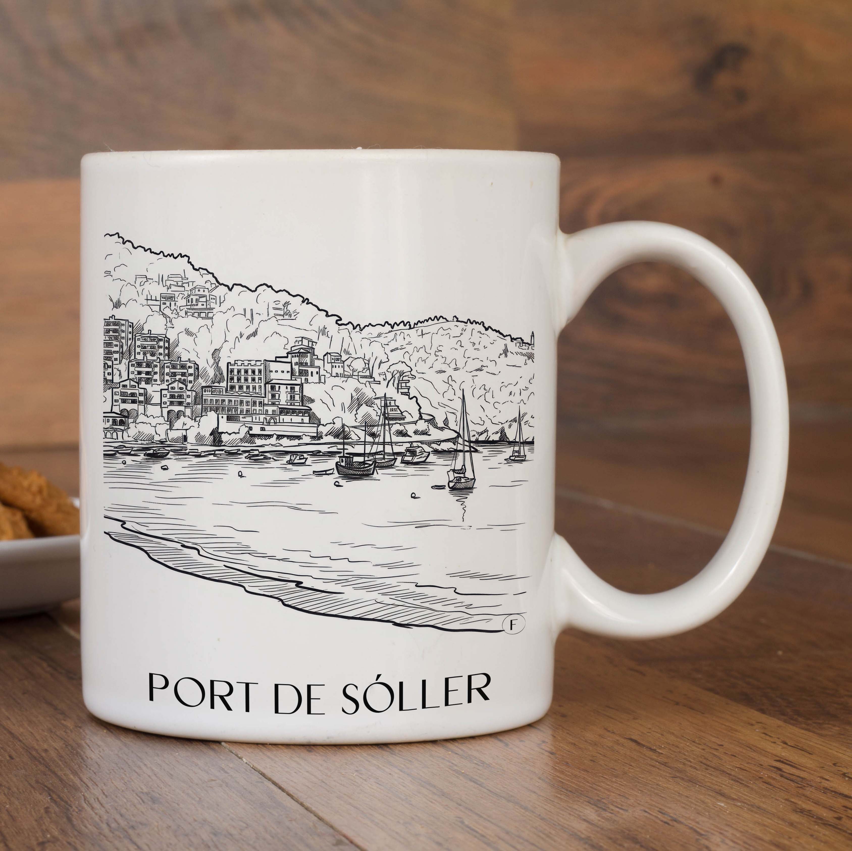 port-de-sóller-mallorca-spanien-kaffeebecher-skizze