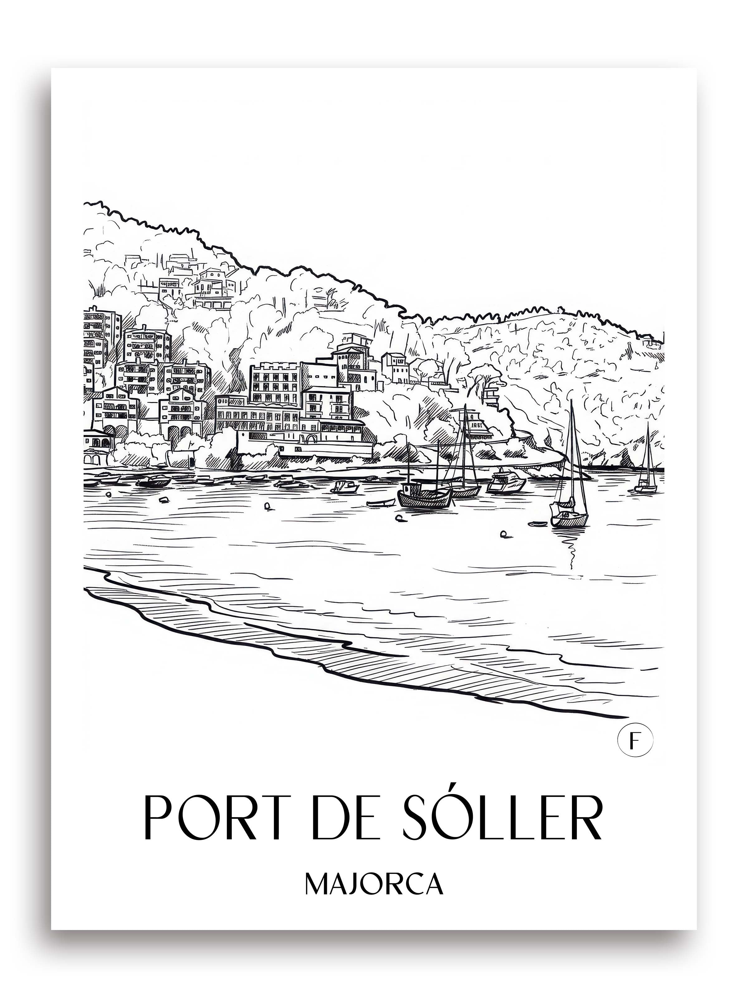 Port de Sóller Poster - Mallorca - Spanien Kunstdruck - Skizze von A4 bis A1 - favplace