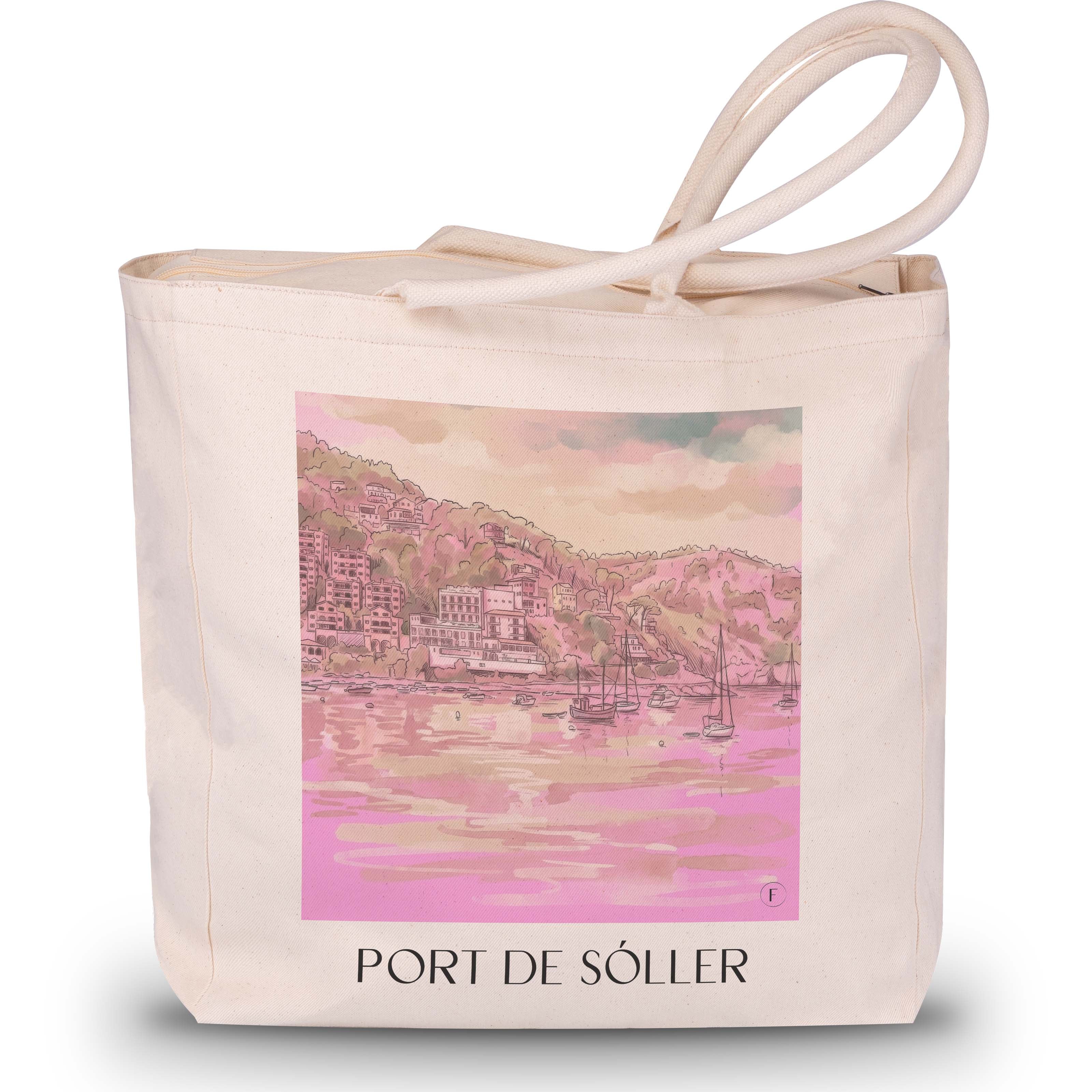 Port de Sóller Shopping Tasche - Mallorca - Spanien Tote Bag - Einkaufstasche im Aquarell Pink Stil - favplace