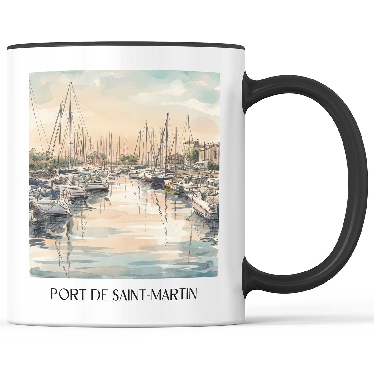 port-de-saint-martin-île-de-ré-frankreich-kaffeebecher-aquarell