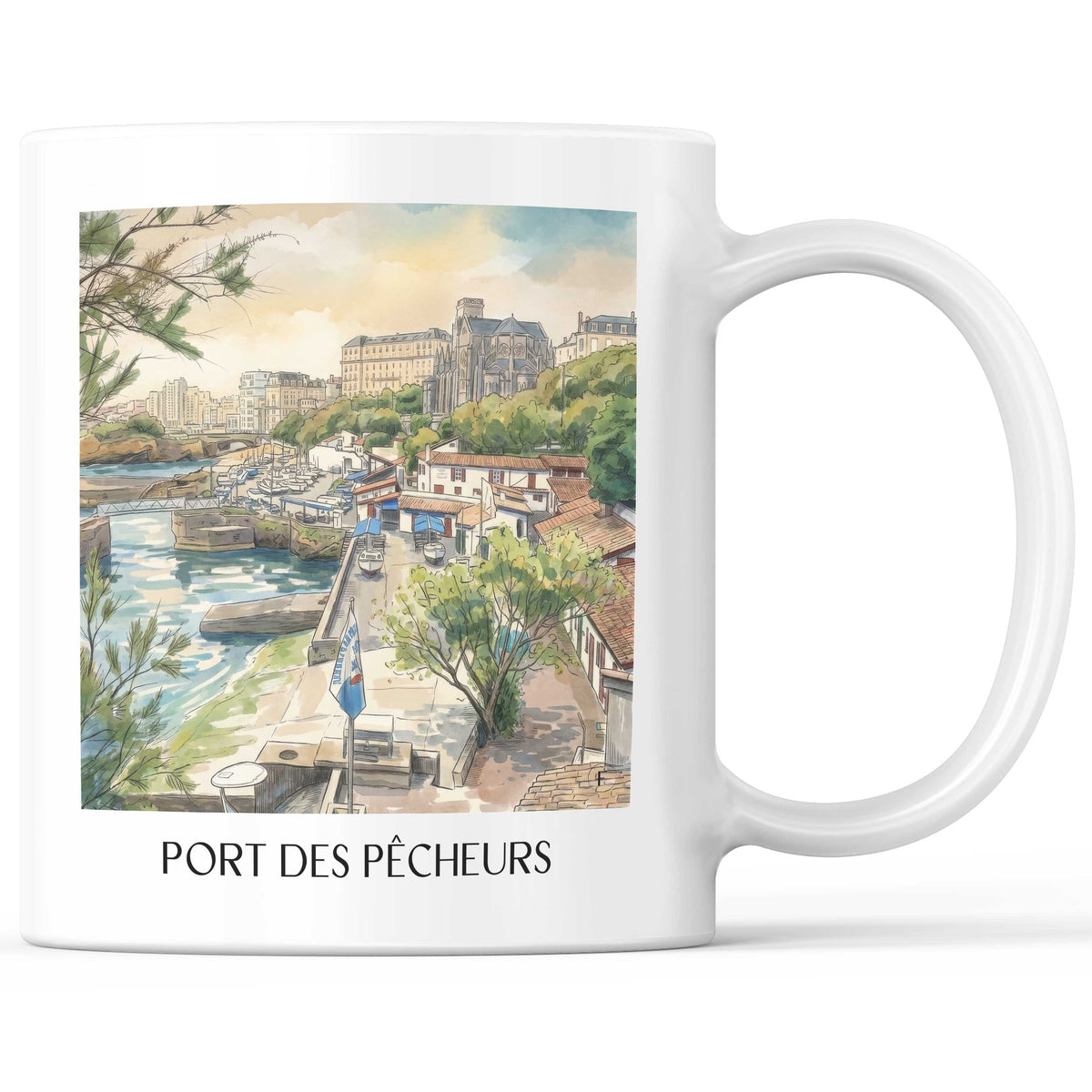 port-des-pêcheurs-biarritz-frankreich-kaffeebecher-aquarell