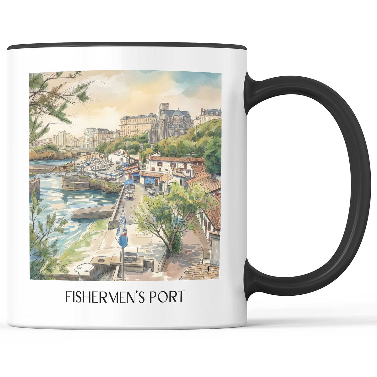 Port des Pêcheurs Kaffeebecher - Biarritz - Frankreich Becher - Kaffeetasse im Aquarell Stil - favplace