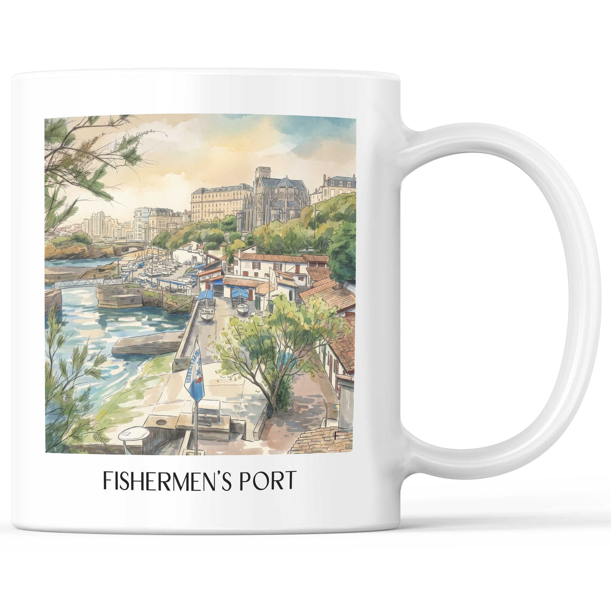 Port des Pêcheurs Kaffeebecher - Biarritz - Frankreich Becher - Kaffeetasse im Aquarell Stil - favplace