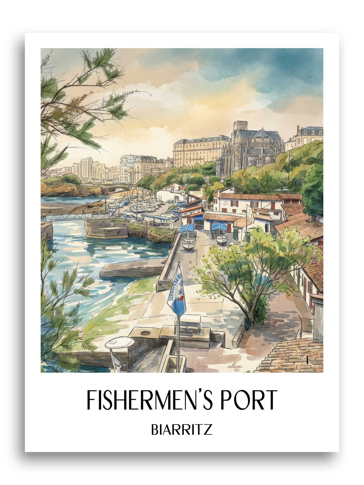 Port des Pêcheurs Poster - Biarritz - Frankreich Kunstdruck - Aquarell von A4 bis A1 - favplace