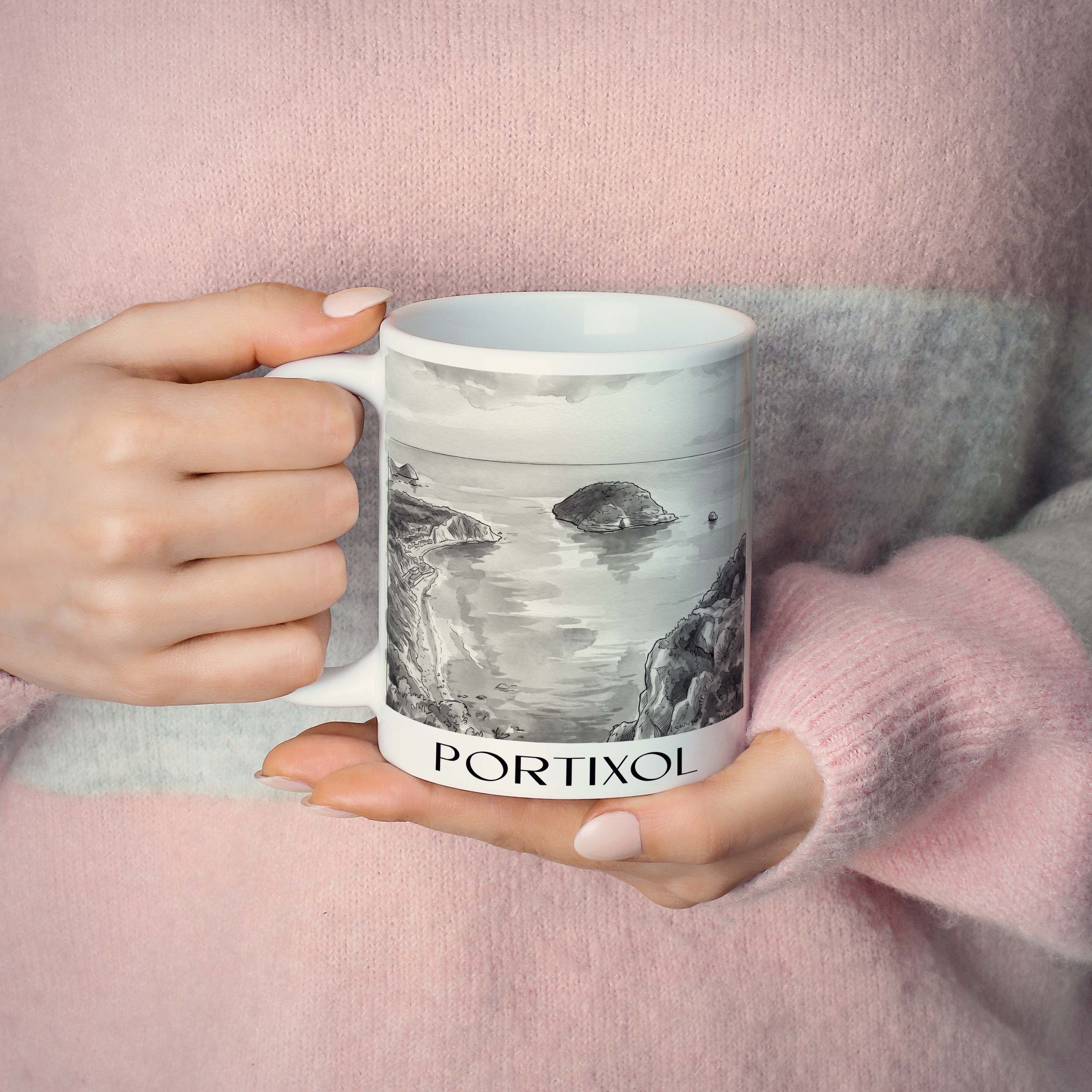 portixol--javea-spanien-kaffeebecher-aquarell-schwarz-weiss