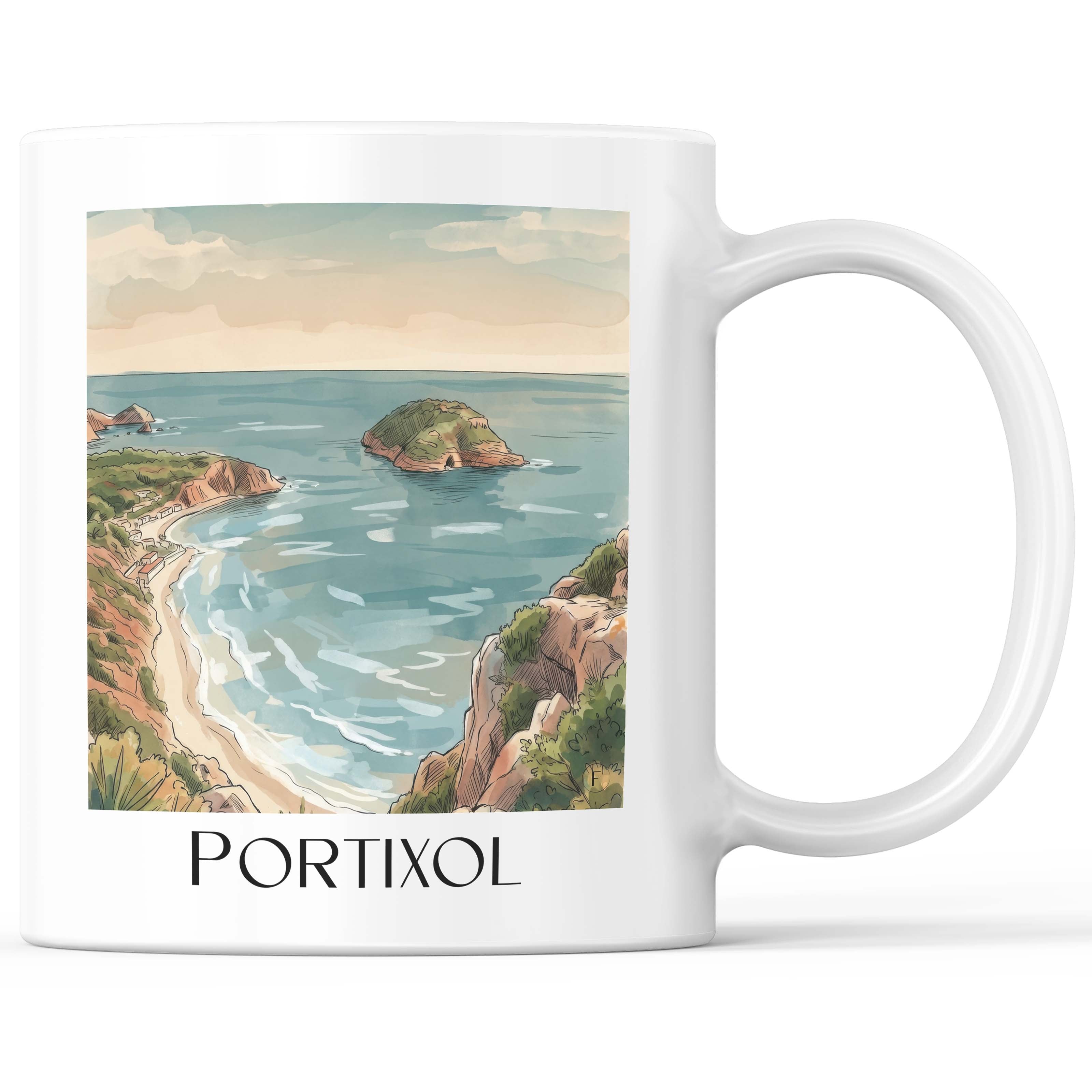 Portixol Kaffeebecher - Javea - Spanien Becher - Kaffeetasse im Aquarell Stil - favplace