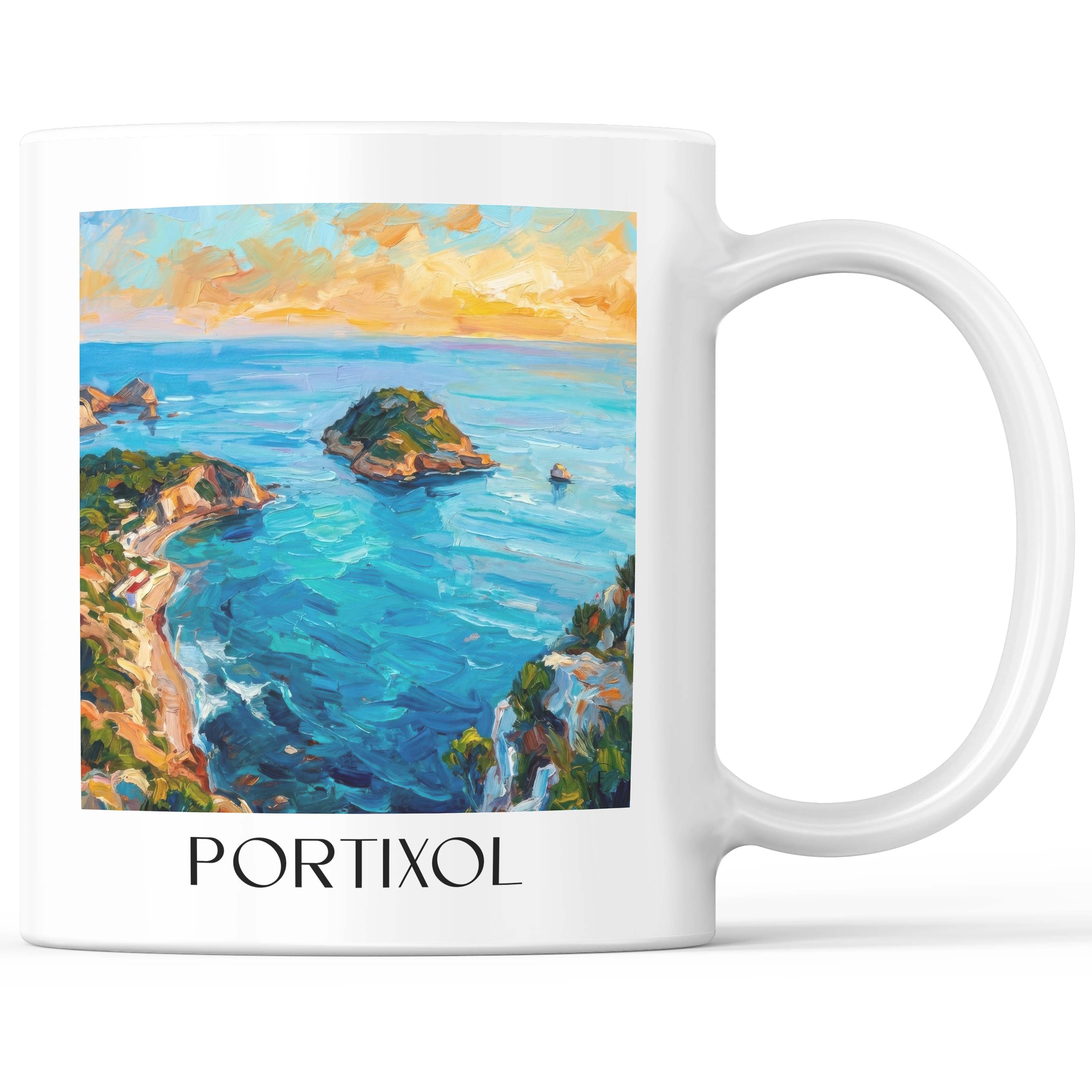Portixol Kaffeebecher - Javea - Spanien Becher - Kaffeetasse im Ölgemälde Stil - favplace