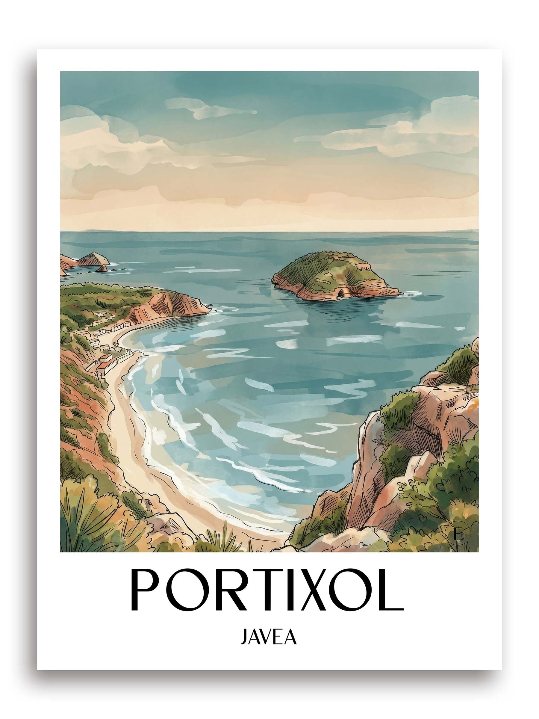Portixol Poster - Javea - Spanien Kunstdruck - Aquarell von A4 bis A1 - favplace