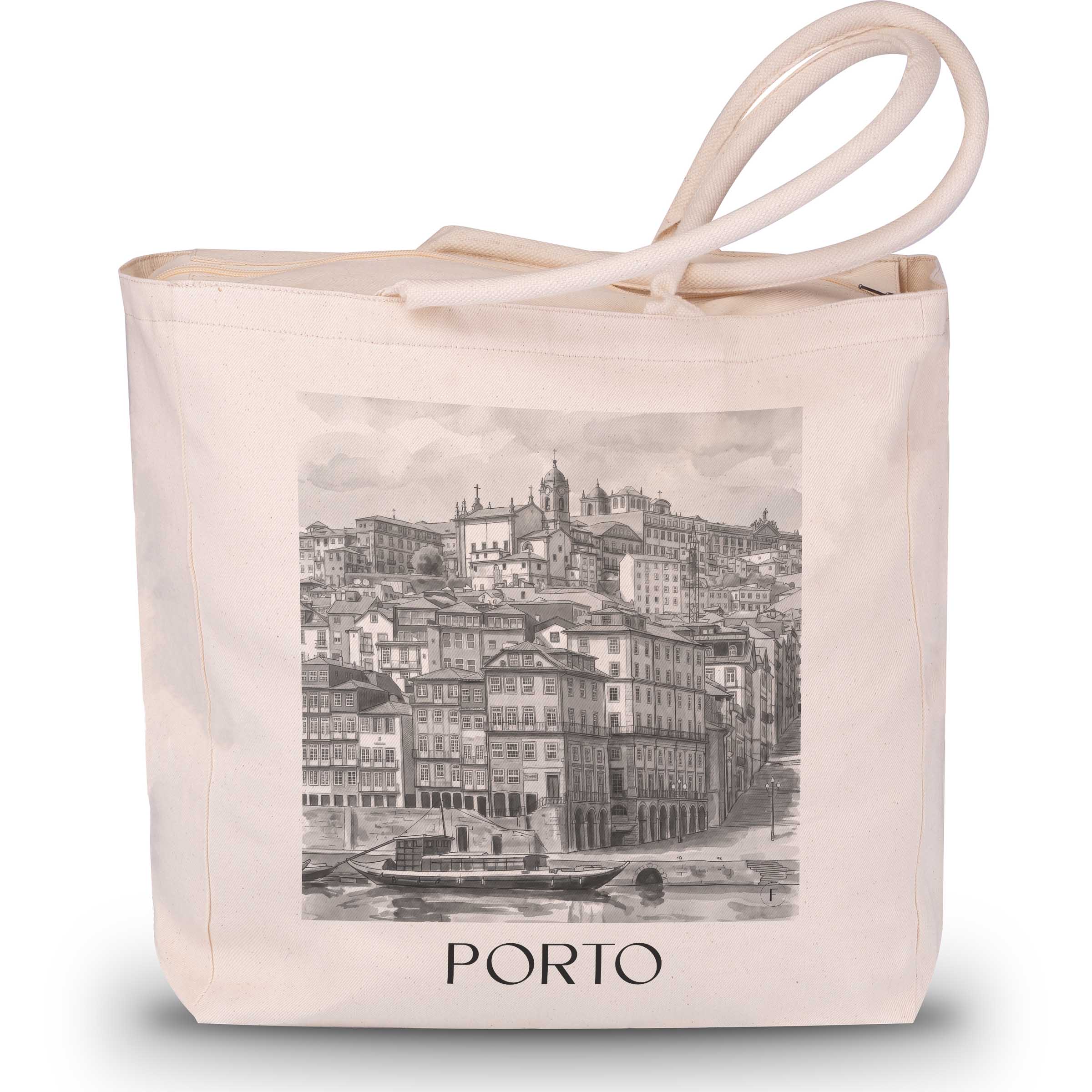 porto-portugal-einkaufstasche-aquarell-schwarz-weiss