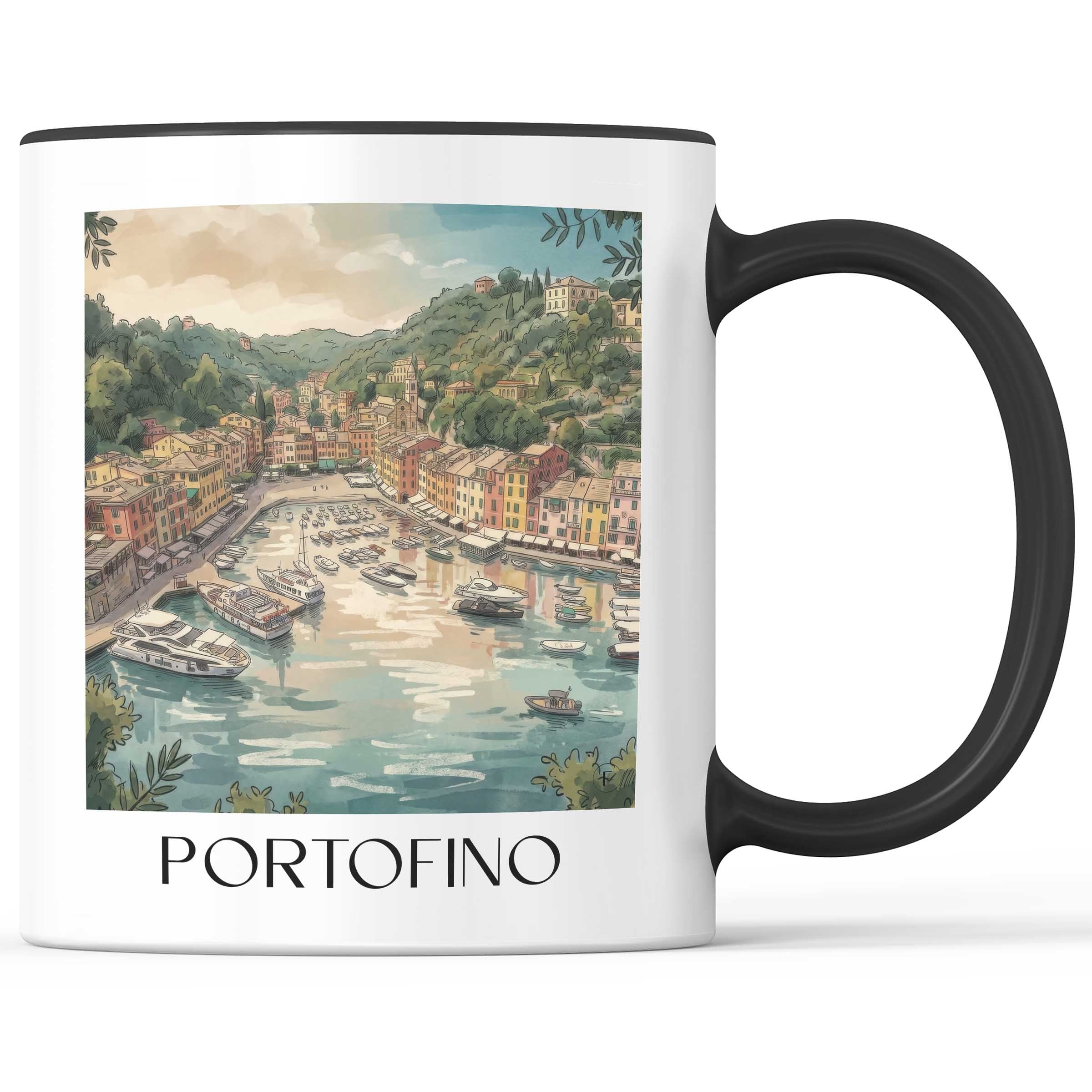 Portofino Kaffeebecher - Ligurien - Italien Becher - Kaffeetasse im Aquarell Stil - favplace