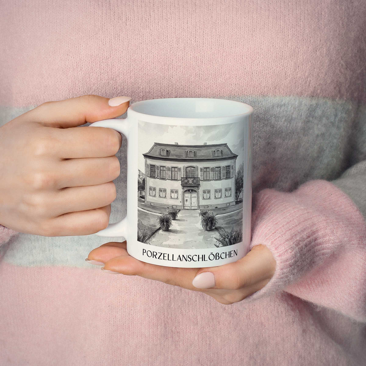 porzellanschlößchen-darmstadt-deutschland-kaffeebecher-aquarell-schwarz-weiss