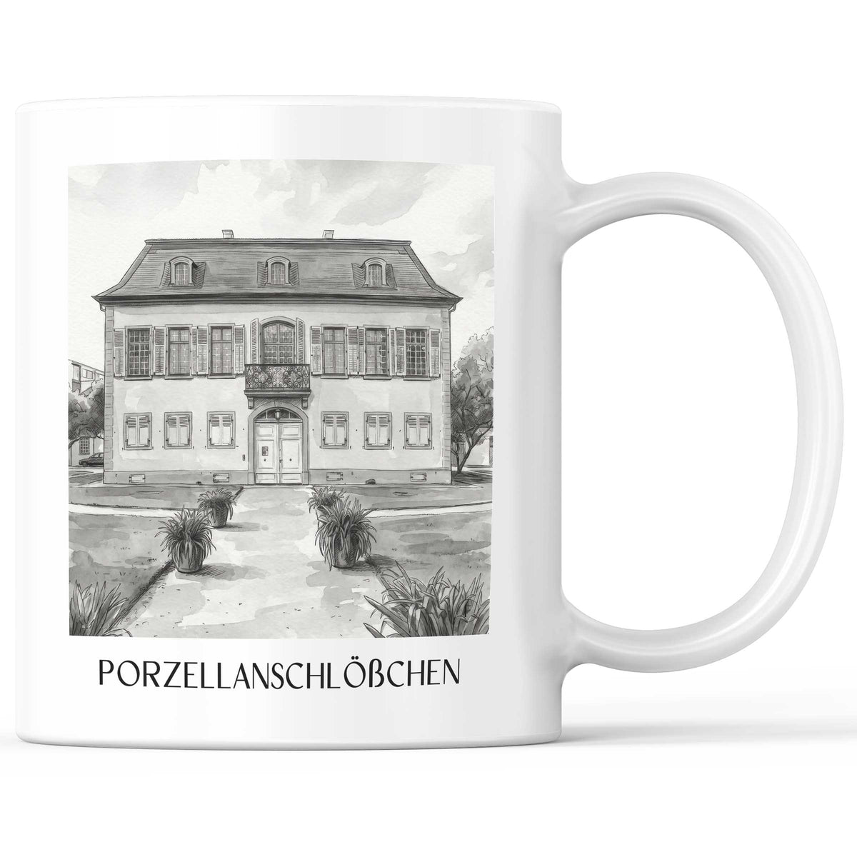 porzellanschlößchen-darmstadt-deutschland-kaffeebecher-aquarell-schwarz-weiss