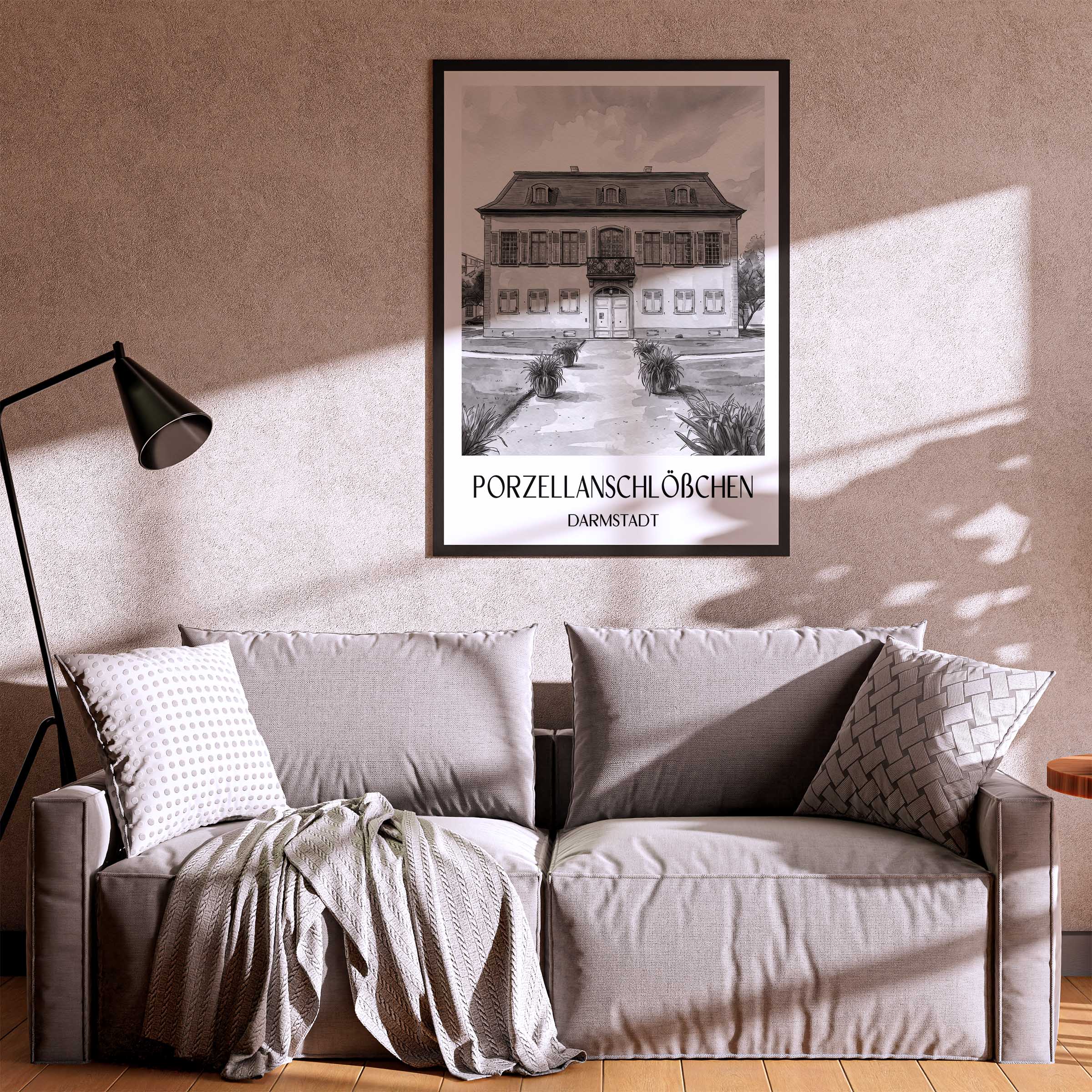 porzellanschlößchen-darmstadt-deutschland-poster-aquarell-schwarz-weiss