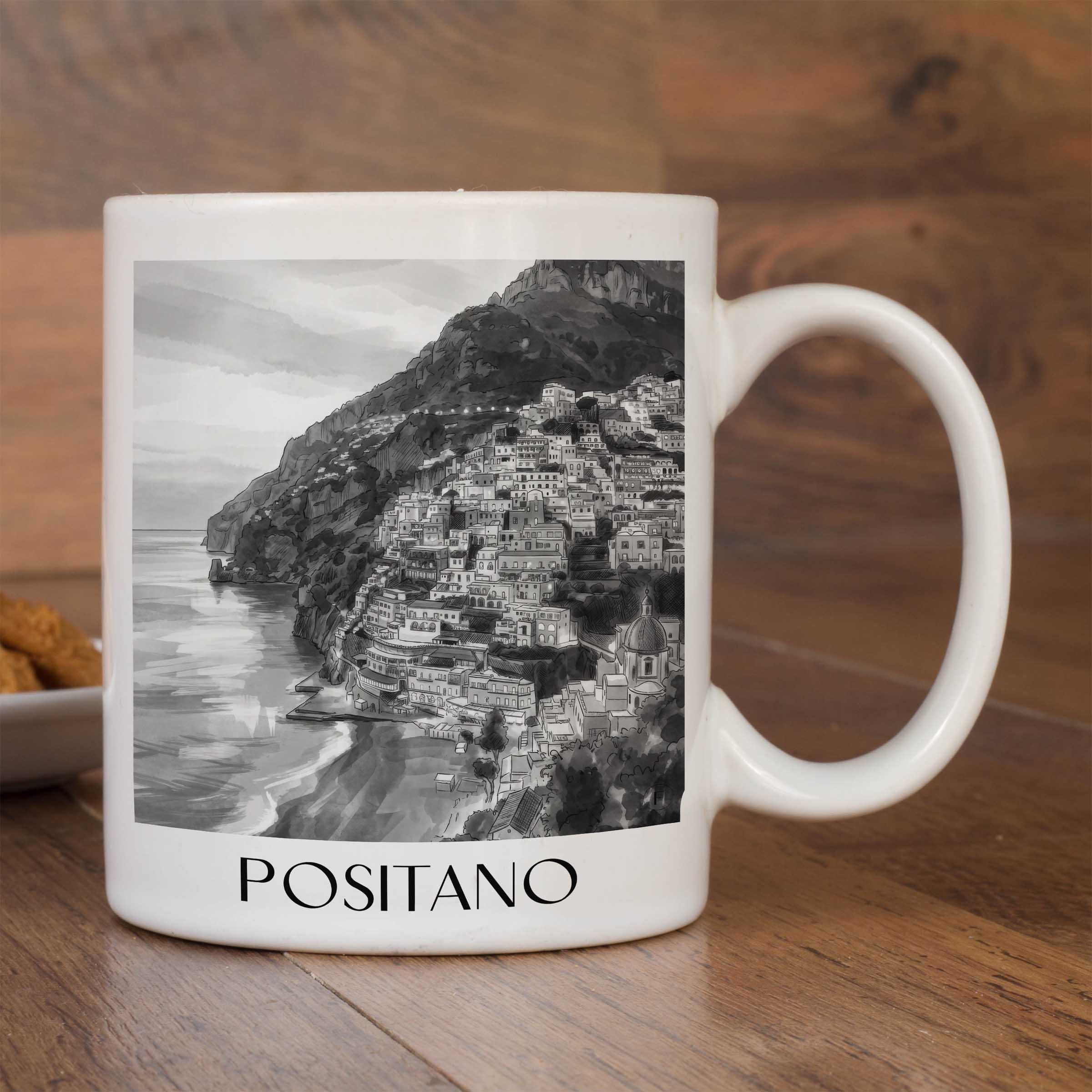 positano-amalfi-küste-italien-kaffeebecher-aquarell-schwarz-weiss