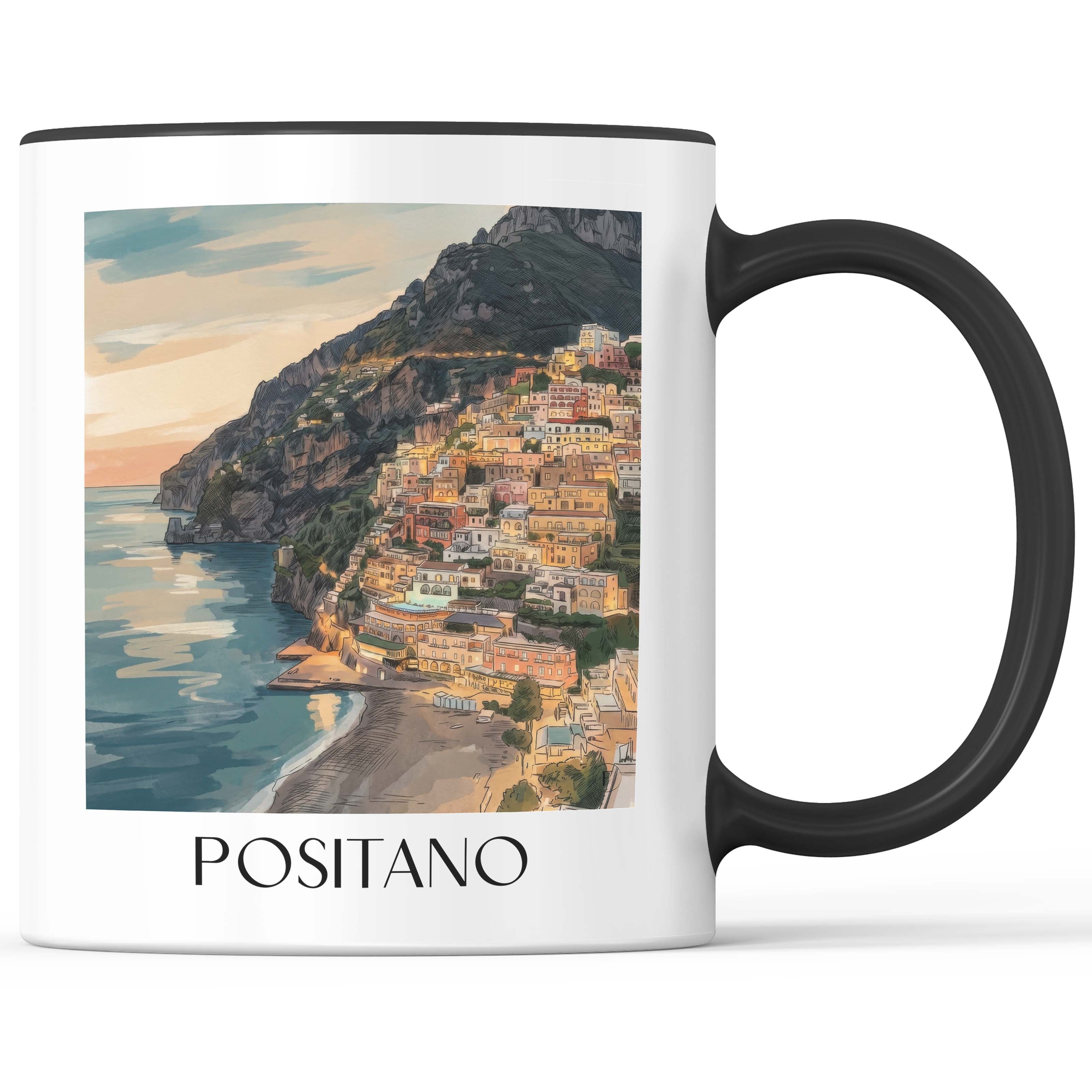 Positano Kaffeebecher - Amalfi Küste - Italien Becher - Kaffeetasse im Aquarell Stil - favplace