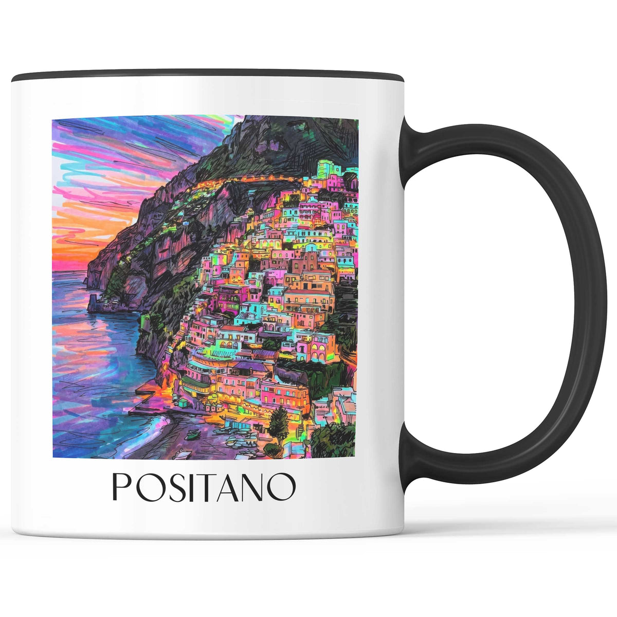 Positano Kaffeebecher - Amalfi Küste - Italien Becher - Kaffeetasse im Tag Graffiti Stil - favplace