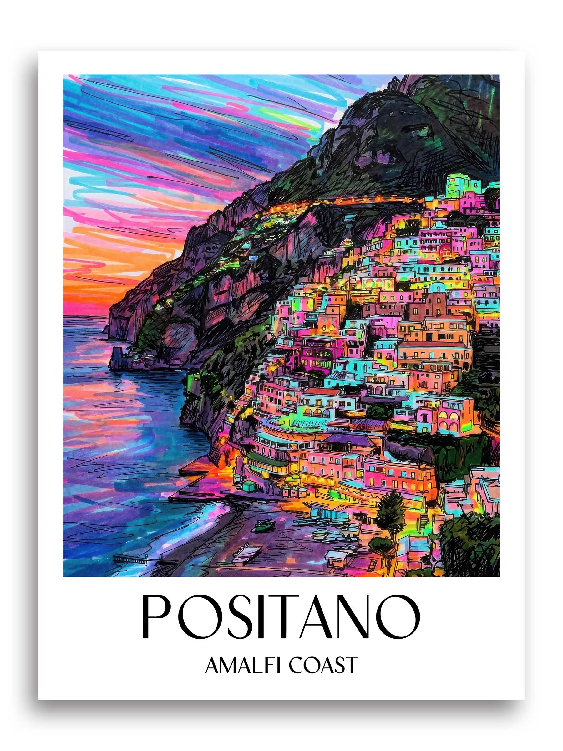 Positano Poster - Amalfi Küste - Italien Kunstdruck - Tag Graffiti von A4 bis A1 - favplace
