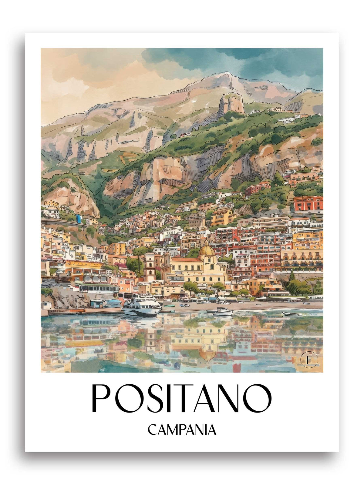 Positano Poster - Kampanien - Italien Kunstdruck - Aquarell von A4 bis A1 - favplace