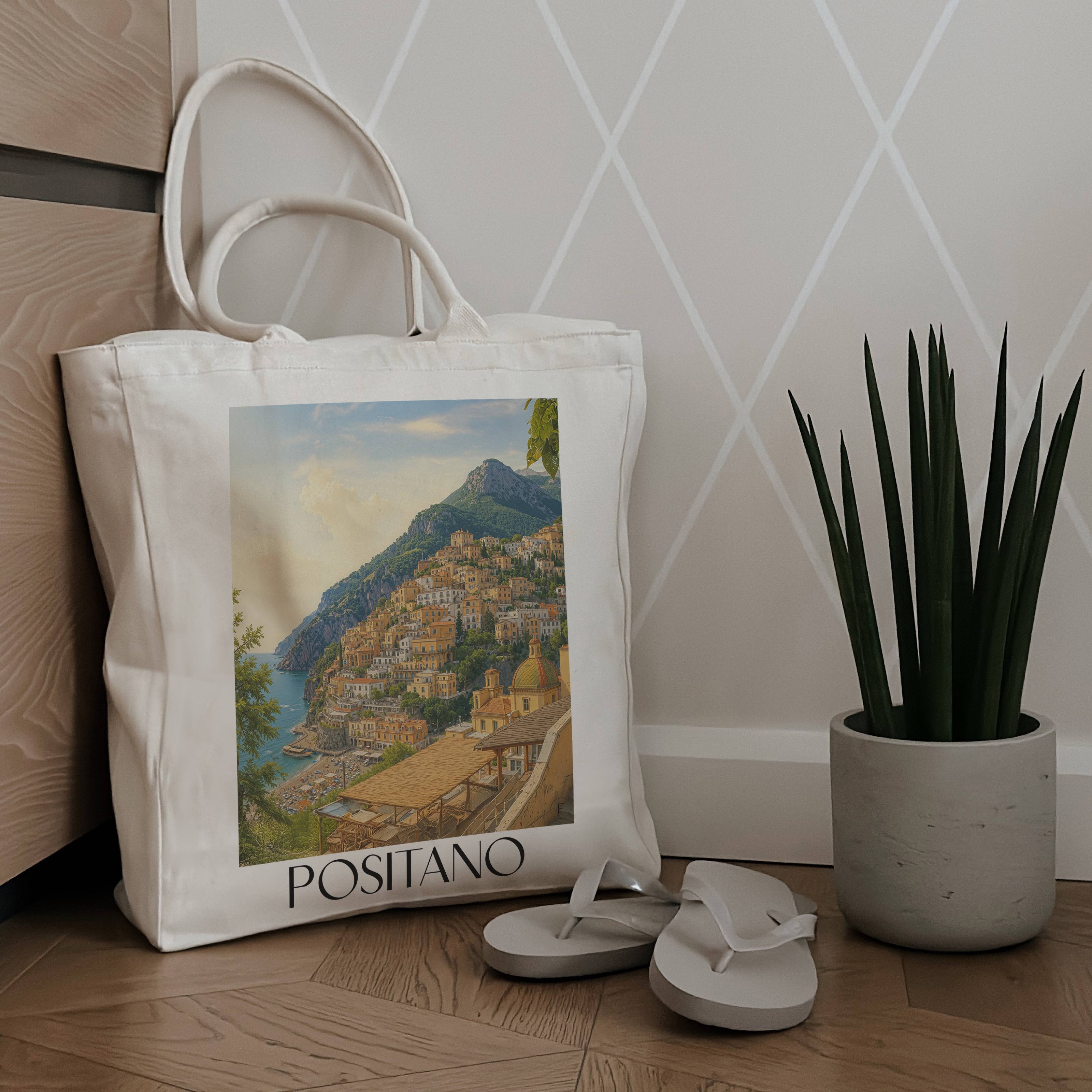positano-amalfi-küste-italien-einkaufstasche-aquarell