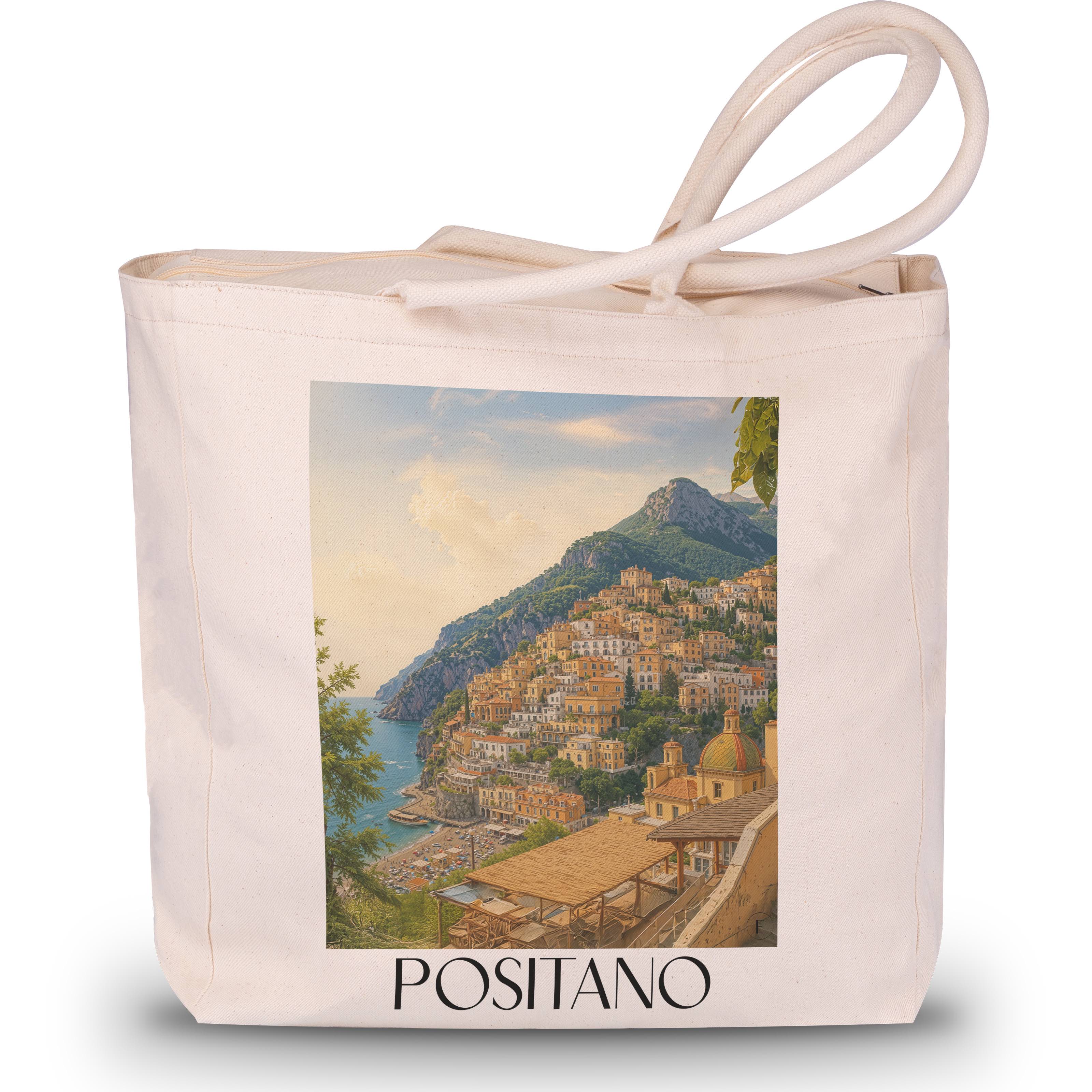 Positano Shopping Tasche - Amalfi Küste - Italien Tote Bag - Einkaufstasche im Aquarell Stil - favplace