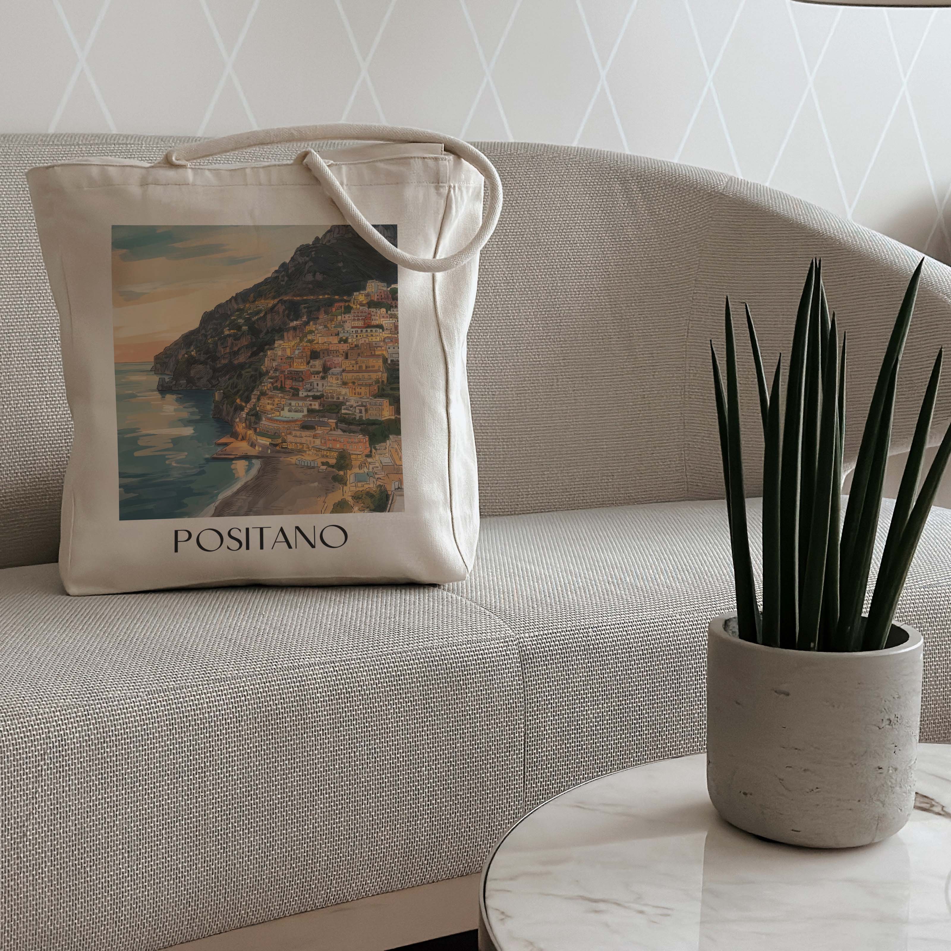 positano-amalfi-küste-italien-einkaufstasche-aquarell