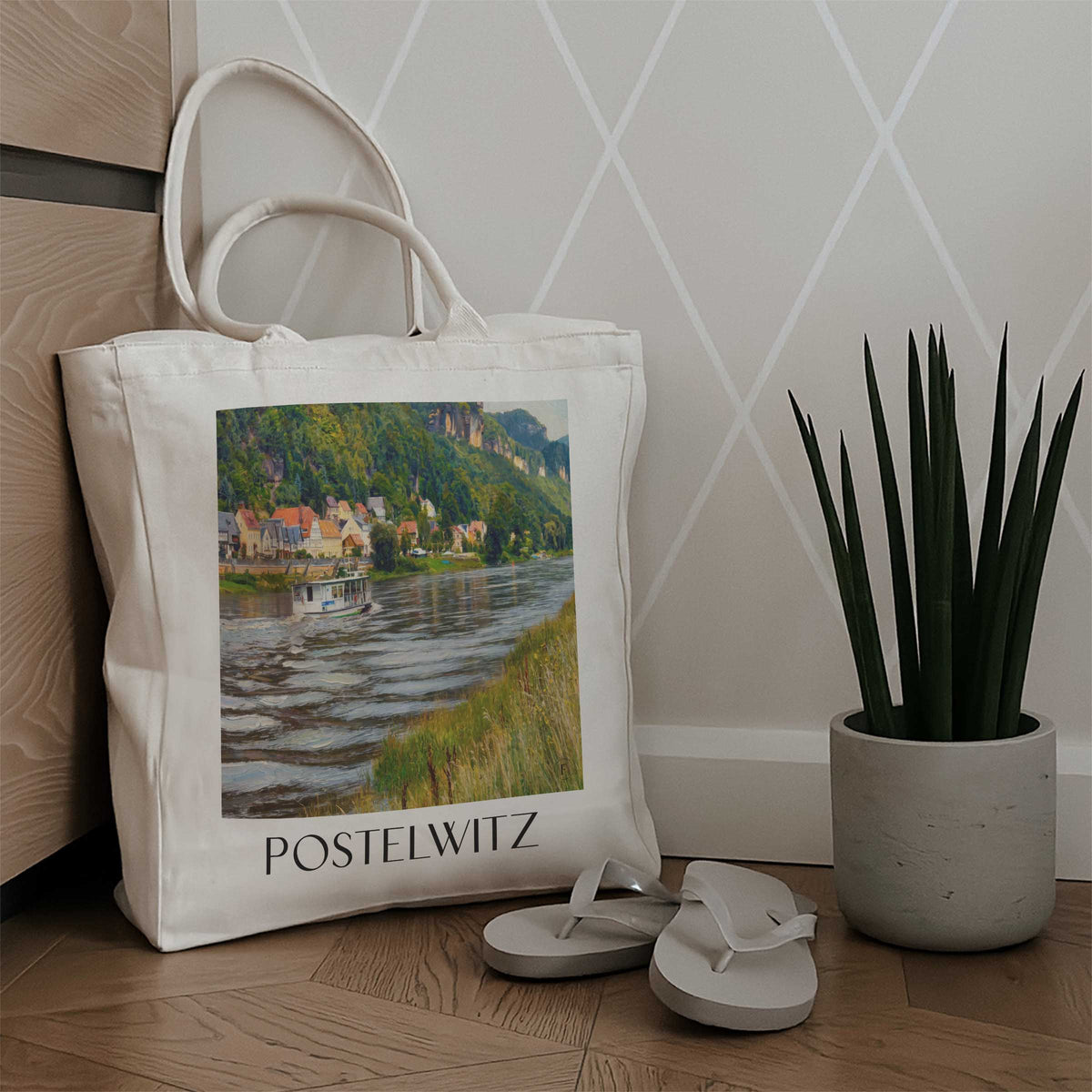 postelwitz-sächsische-schweiz-deutschland-einkaufstasche-oil-painting-oelgemaelde
