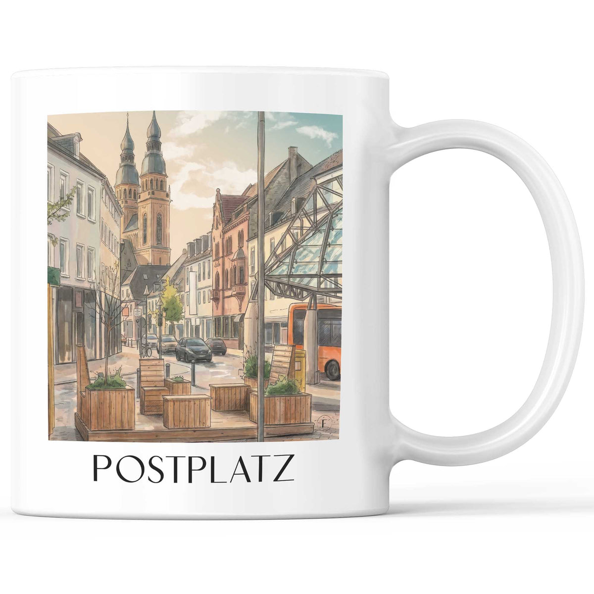 Postplatz Kaffeebecher - Speyer - Deutschland Becher - Kaffeetasse im Aquarell Stil - favplace