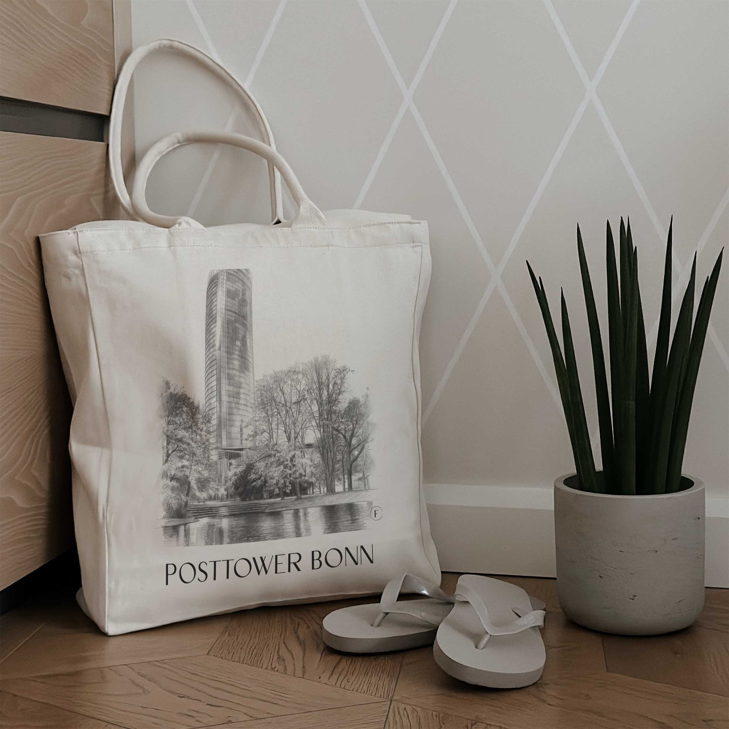 posttower-bonn-deutschland-einkaufstasche-bleistift-zeichnung-drawing