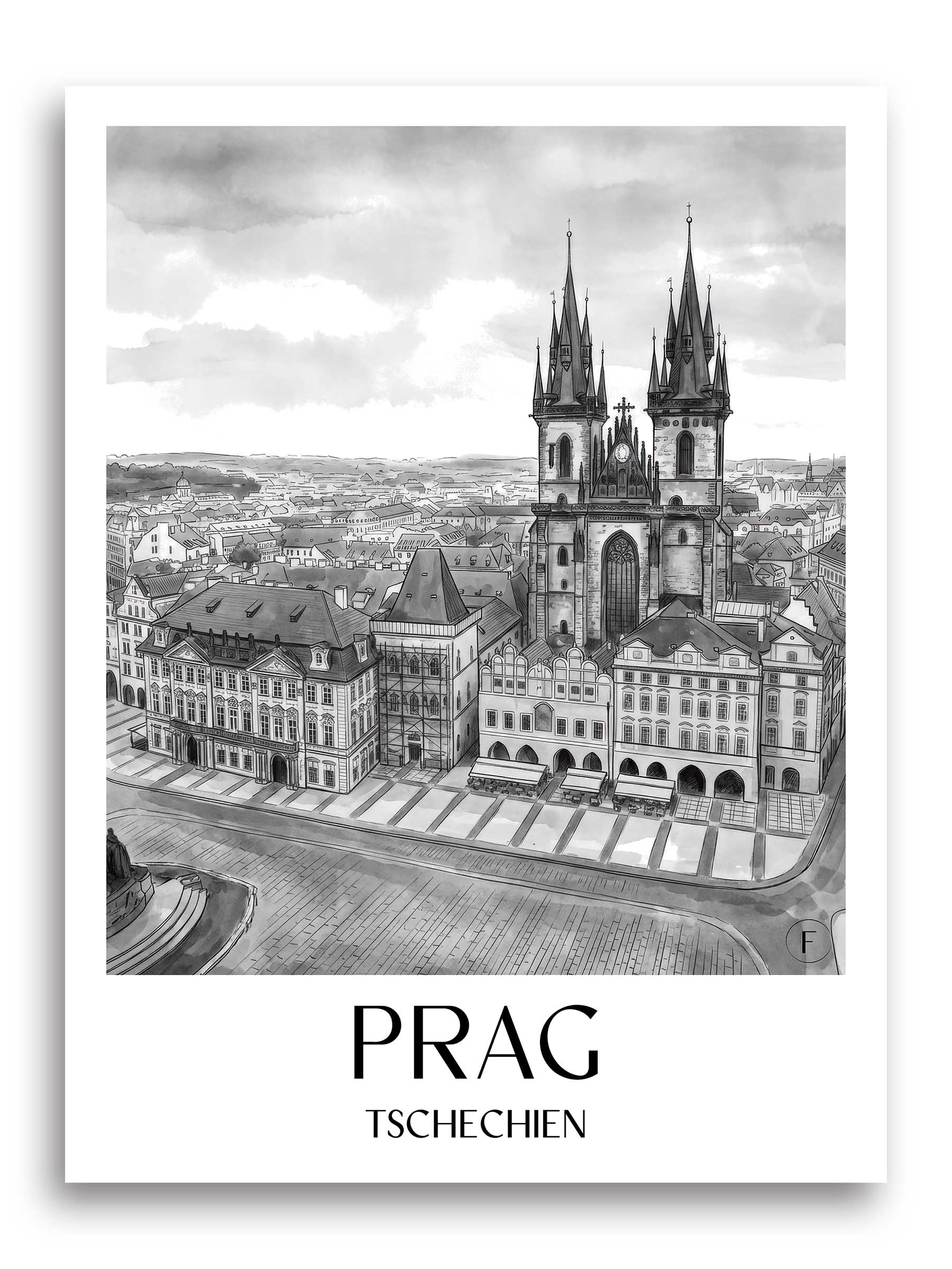 prag-tschechien-poster-aquarell-schwarz-weiss